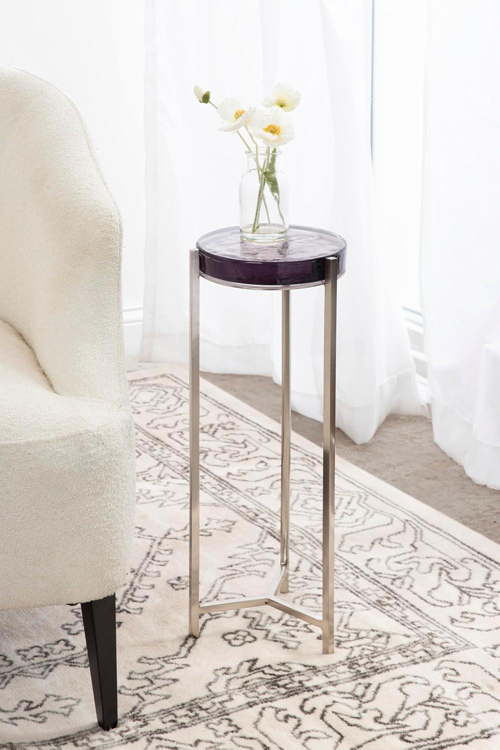 imageKate and Laurel Aguilar Modern Round Drink Table 9 x 9 x 23 Emperador Brown Marble and Black Genuine Marble Accent Table for Use as Indoor Plant Stand or Pedestal Martini TableSilverPurple