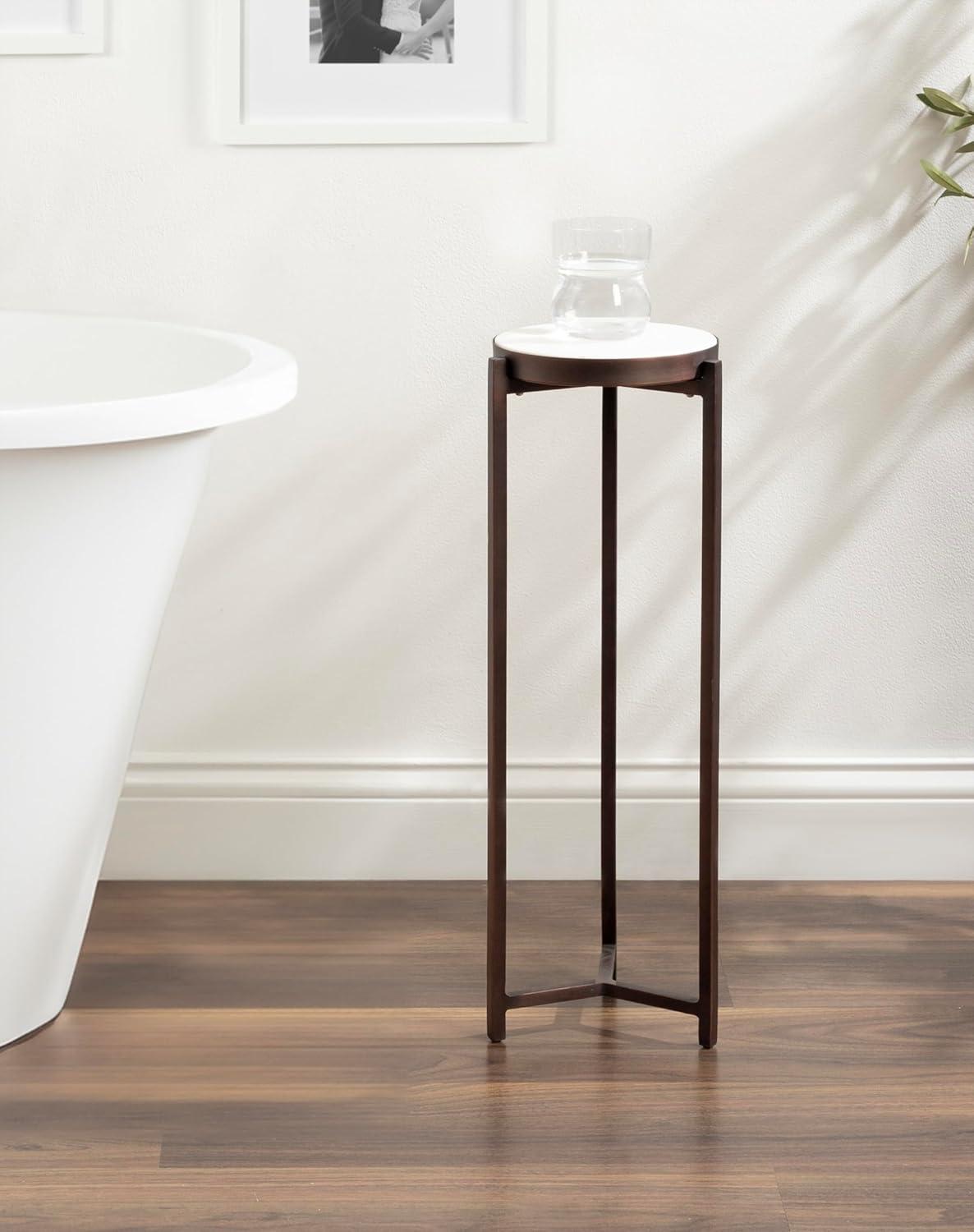 imageKate and Laurel Aguilar Modern Round Drink Table 9 x 9 x 23 Emperador Brown Marble and Black Genuine Marble Accent Table for Use as Indoor Plant Stand or Pedestal Martini TableBronze