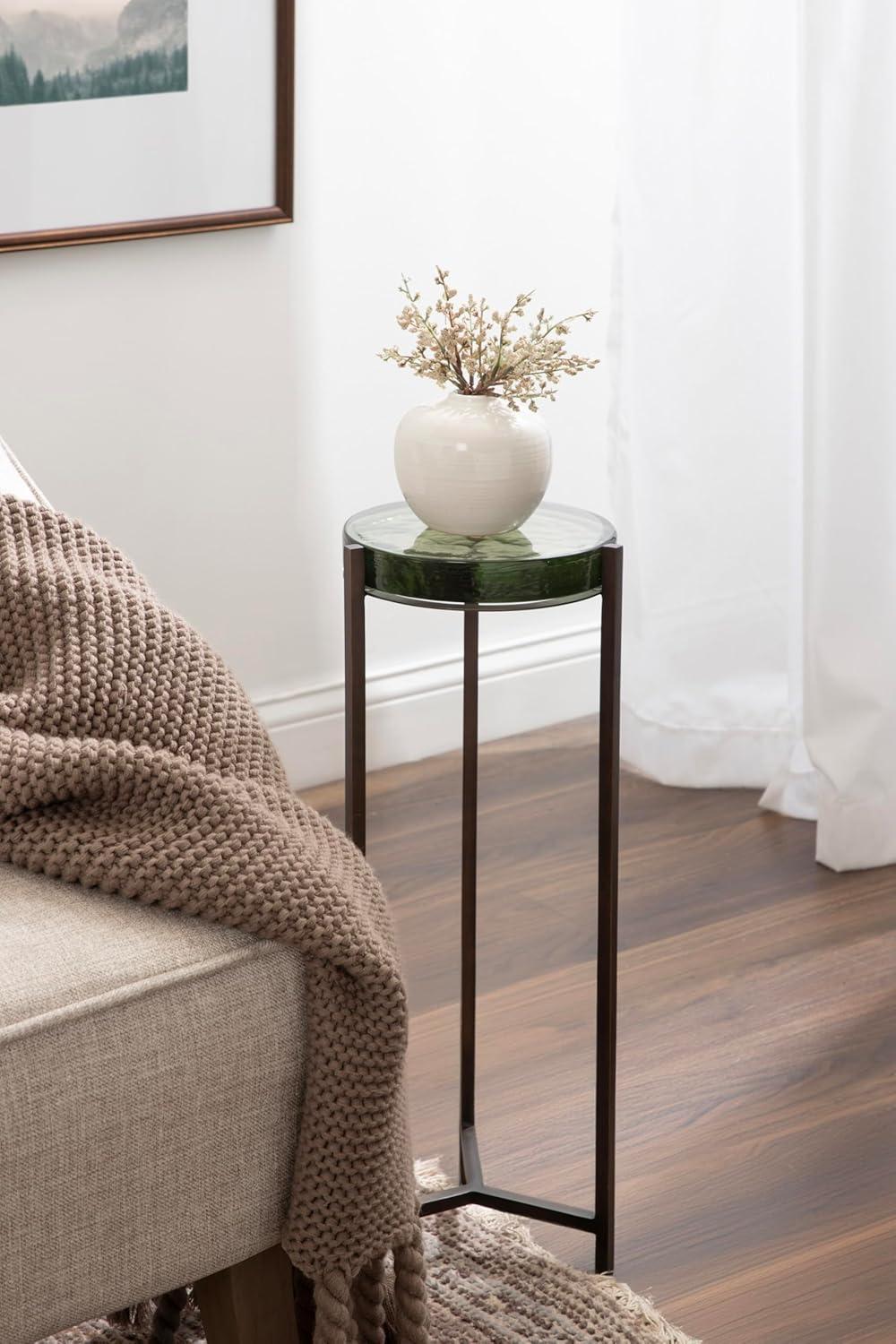 imageKate and Laurel Aguilar Modern Round Drink Table 9 x 9 x 23 Emperador Brown Marble and Black Genuine Marble Accent Table for Use as Indoor Plant Stand or Pedestal Martini TableGreenBronze