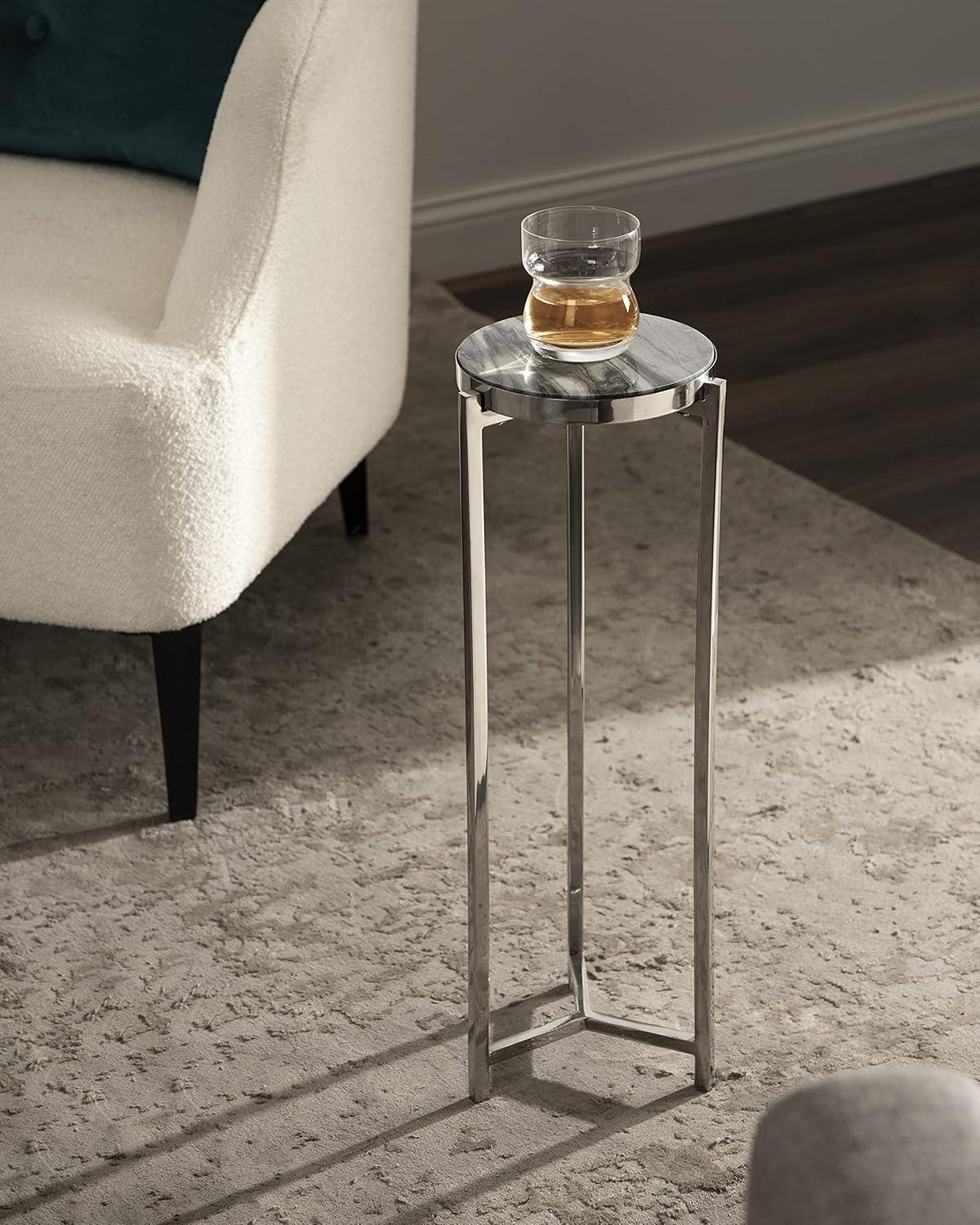 imageKate and Laurel Aguilar Modern Round Drink Table 9 x 9 x 23 Emperador Brown Marble and Black Genuine Marble Accent Table for Use as Indoor Plant Stand or Pedestal Martini TableSilver