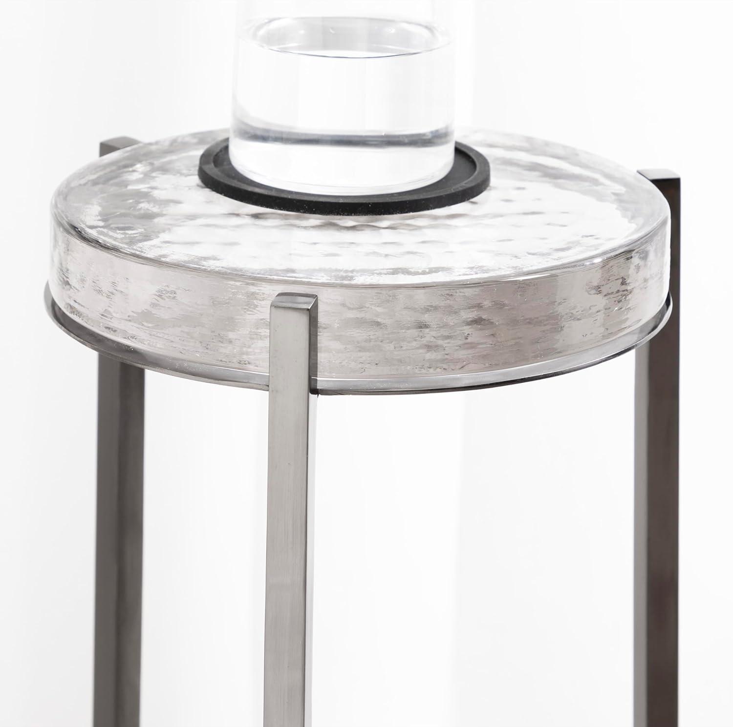 imageKate and Laurel Aguilar Modern Round Drink Table 9 x 9 x 23 Emperador Brown Marble and Black Genuine Marble Accent Table for Use as Indoor Plant Stand or Pedestal Martini TablePewter