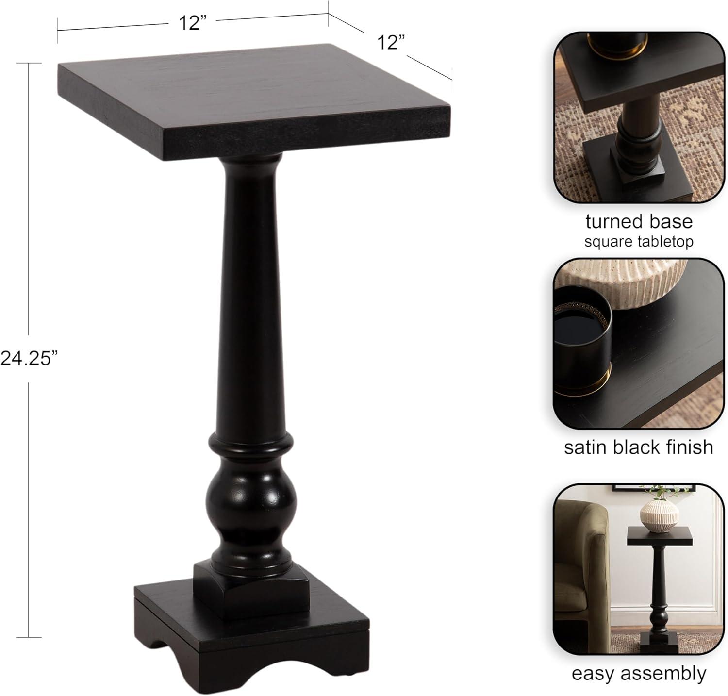 imageKate and Laurel Butterfield Traditional Square Pedestal Side Table 12 x 12 x 25 Light Natural Vintage Wooden End Table for Use as Small Bedroom Nightstand or Indoor Plant StandBlack