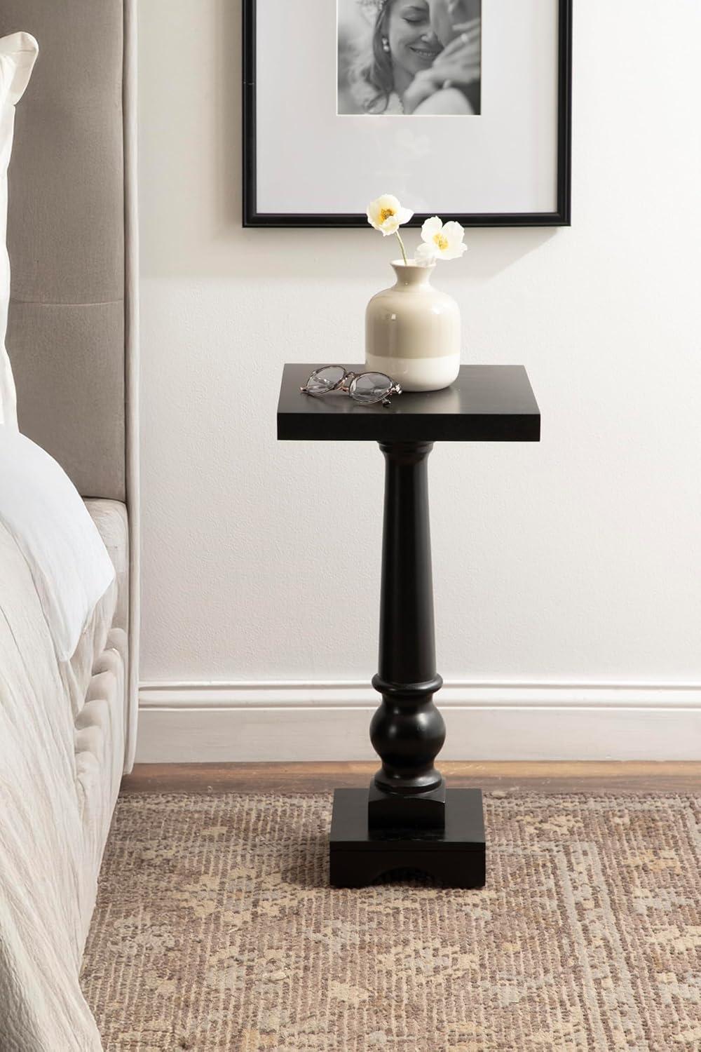 imageKate and Laurel Butterfield Traditional Square Pedestal Side Table 12 x 12 x 25 Light Natural Vintage Wooden End Table for Use as Small Bedroom Nightstand or Indoor Plant StandBlack