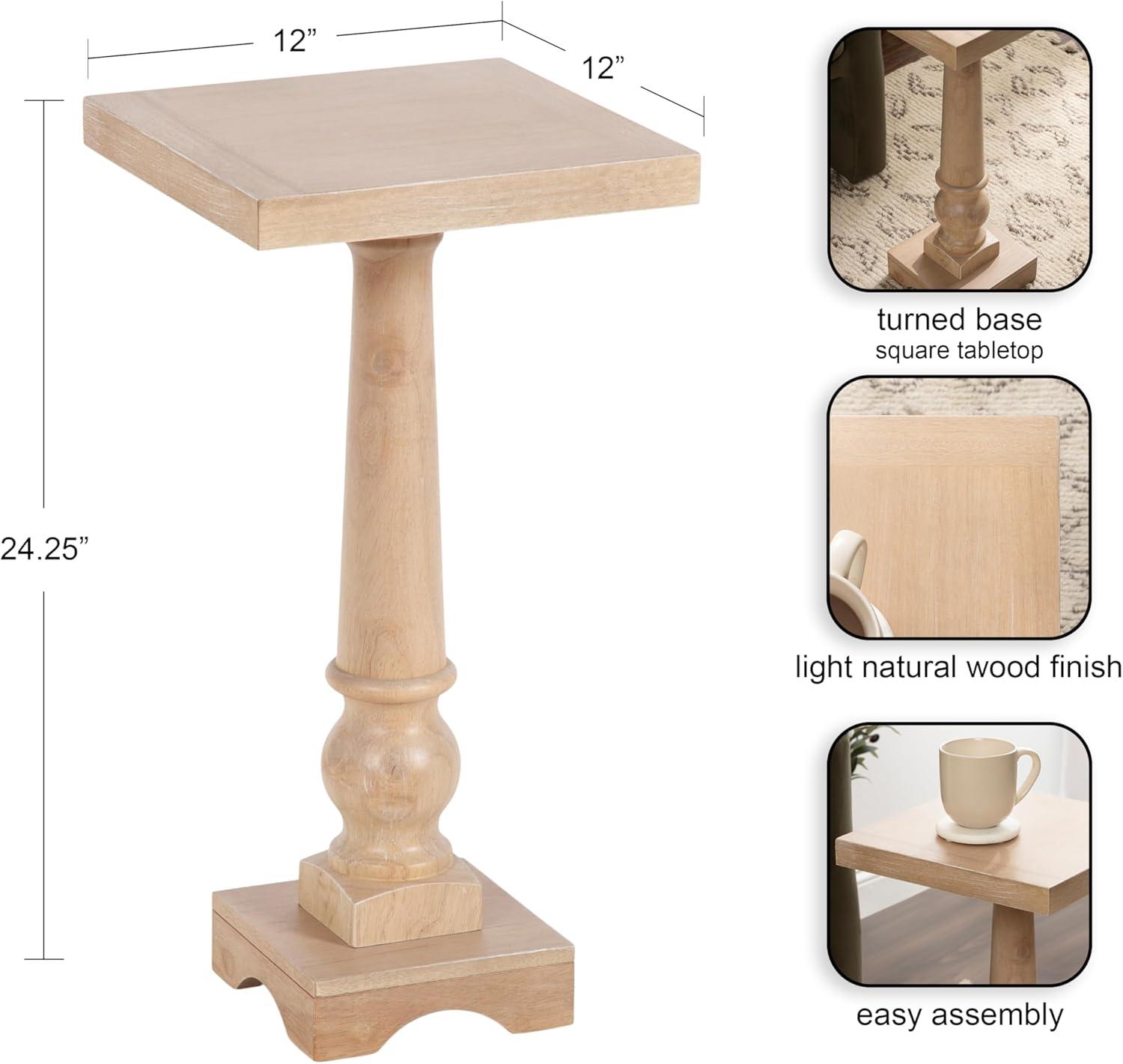 imageKate and Laurel Butterfield Traditional Square Pedestal Side Table 12 x 12 x 25 Light Natural Vintage Wooden End Table for Use as Small Bedroom Nightstand or Indoor Plant StandNatural