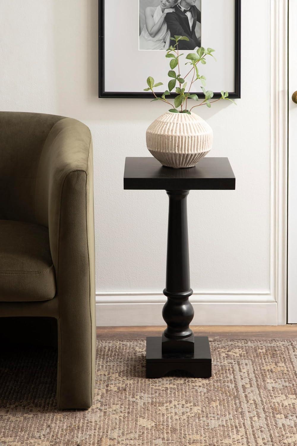 imageKate and Laurel Butterfield Traditional Square Pedestal Side Table 12 x 12 x 25 Light Natural Vintage Wooden End Table for Use as Small Bedroom Nightstand or Indoor Plant StandBlack