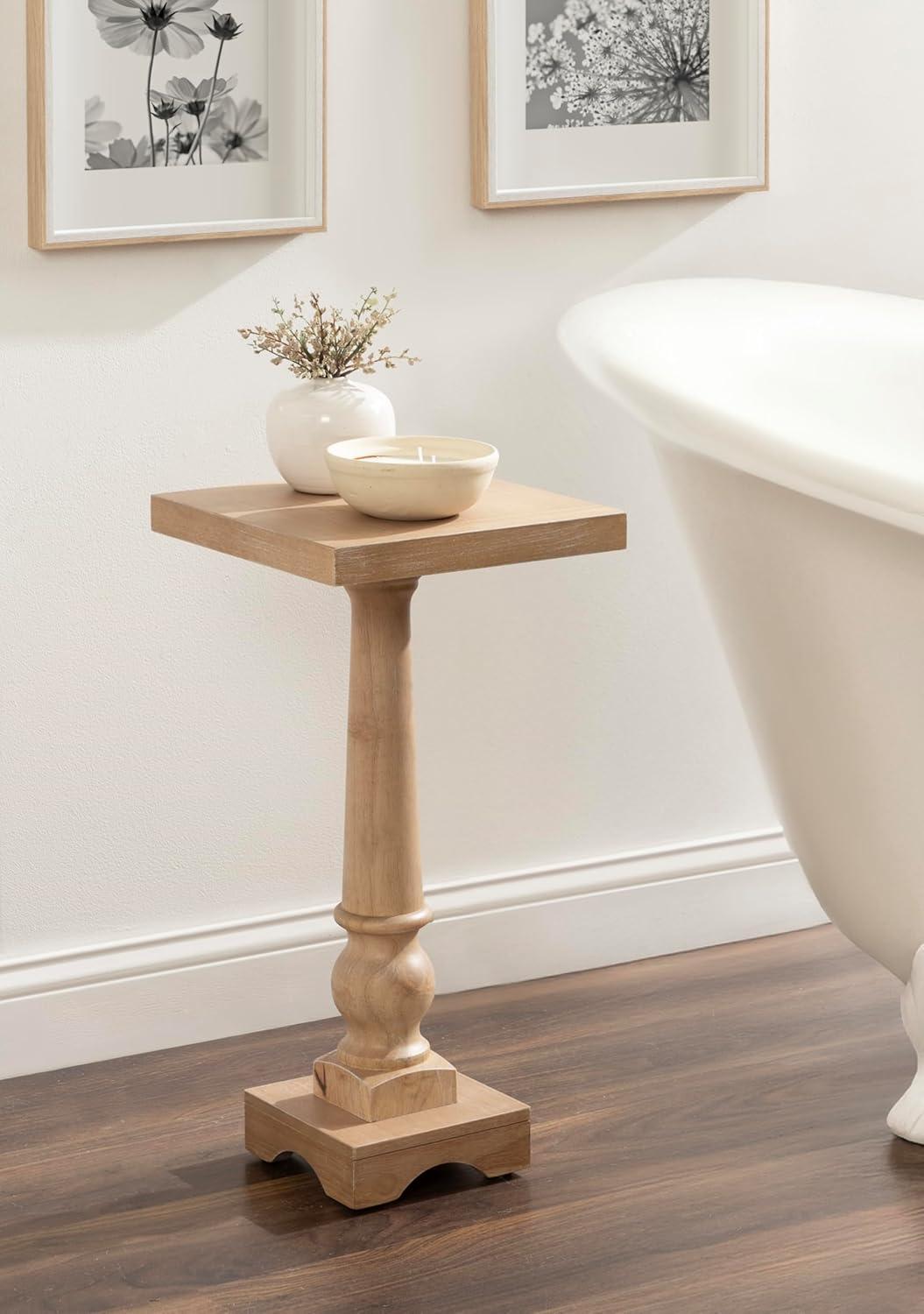 imageKate and Laurel Butterfield Traditional Square Pedestal Side Table 12 x 12 x 25 Light Natural Vintage Wooden End Table for Use as Small Bedroom Nightstand or Indoor Plant StandNatural
