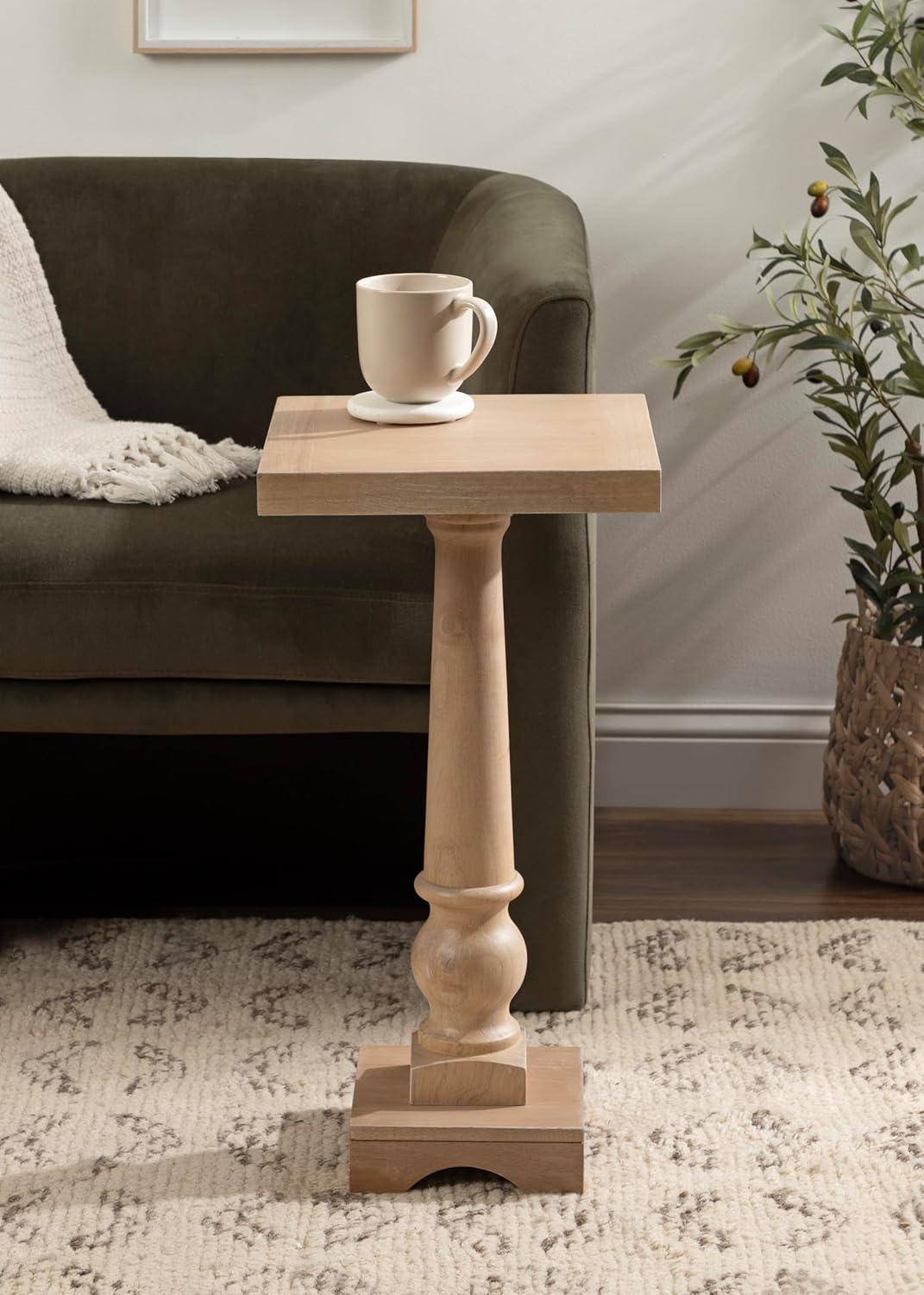 imageKate and Laurel Butterfield Traditional Square Pedestal Side Table 12 x 12 x 25 Light Natural Vintage Wooden End Table for Use as Small Bedroom Nightstand or Indoor Plant StandNatural