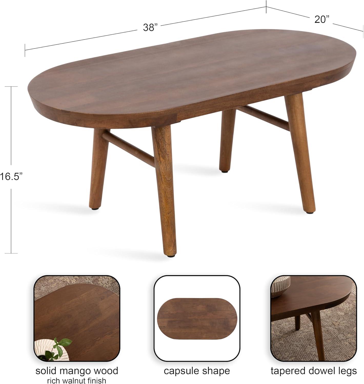 imageKate and Laurel Conan Oval Wooden MidCentury Coffee Table 38 x 20 x 17 Walnut Brown Rounded Living Room Table with Solid Mango Wood Construction and Tapered Dowel LegsWalnut Brown