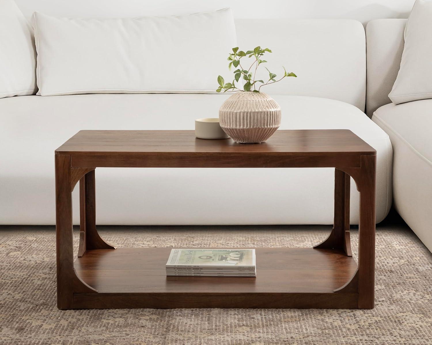 imageKate and Laurel Dahl Transitional Rectangular Coffee Table 36 x 20 x 18 Natural Wood Modern Rectangle Living Room Table with Solid Mango Wood Construction and Bonus Underlying StorageWalnut Brown