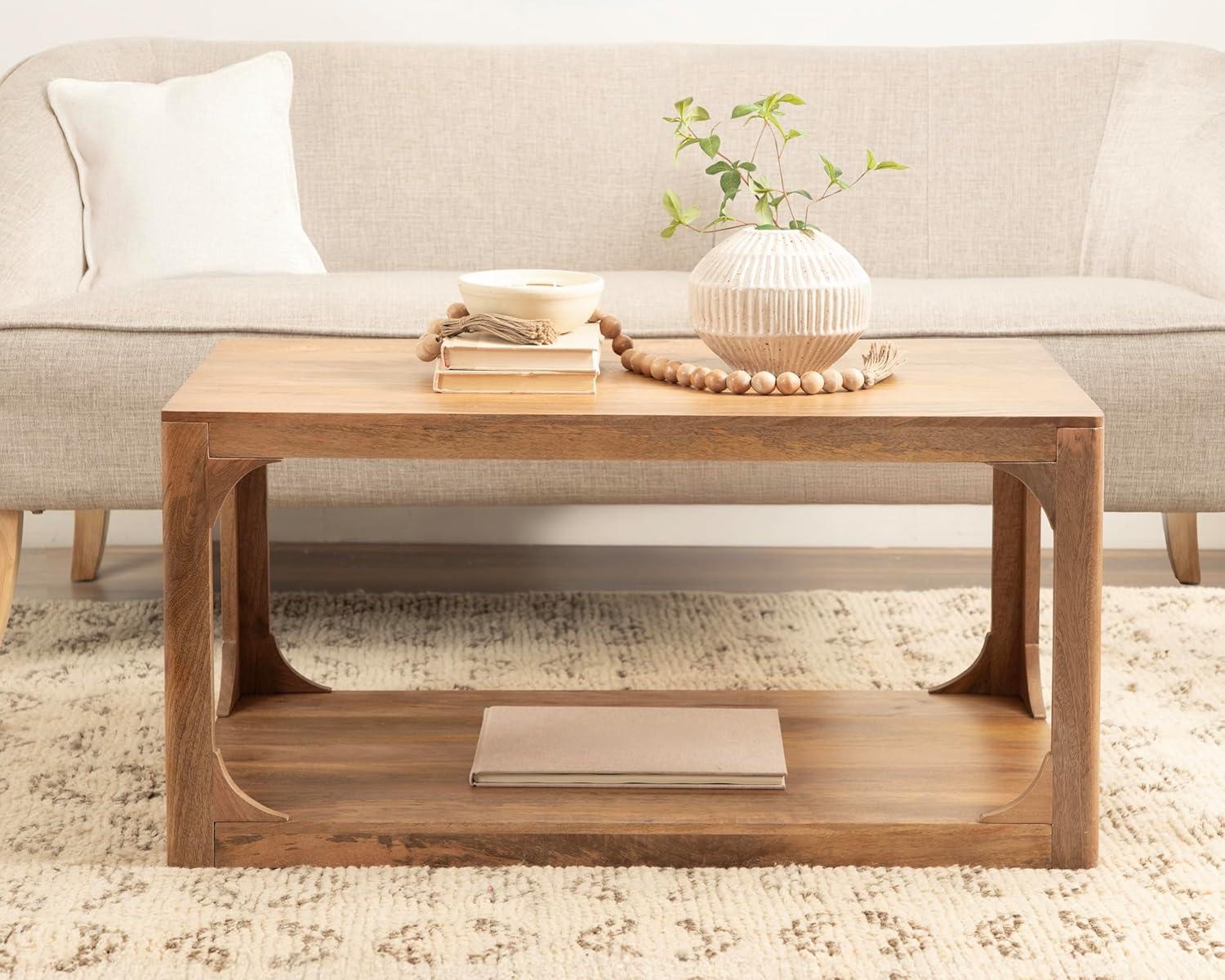 imageKate and Laurel Dahl Transitional Rectangular Coffee Table 36 x 20 x 18 Natural Wood Modern Rectangle Living Room Table with Solid Mango Wood Construction and Bonus Underlying StorageNatural