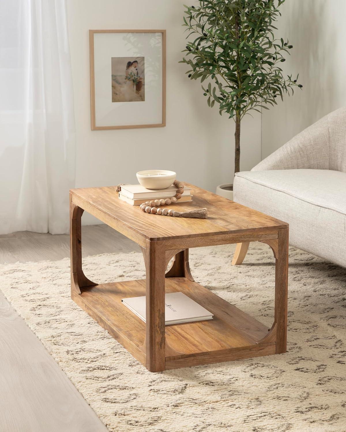 imageKate and Laurel Dahl Transitional Rectangular Coffee Table 36 x 20 x 18 Natural Wood Modern Rectangle Living Room Table with Solid Mango Wood Construction and Bonus Underlying StorageNatural