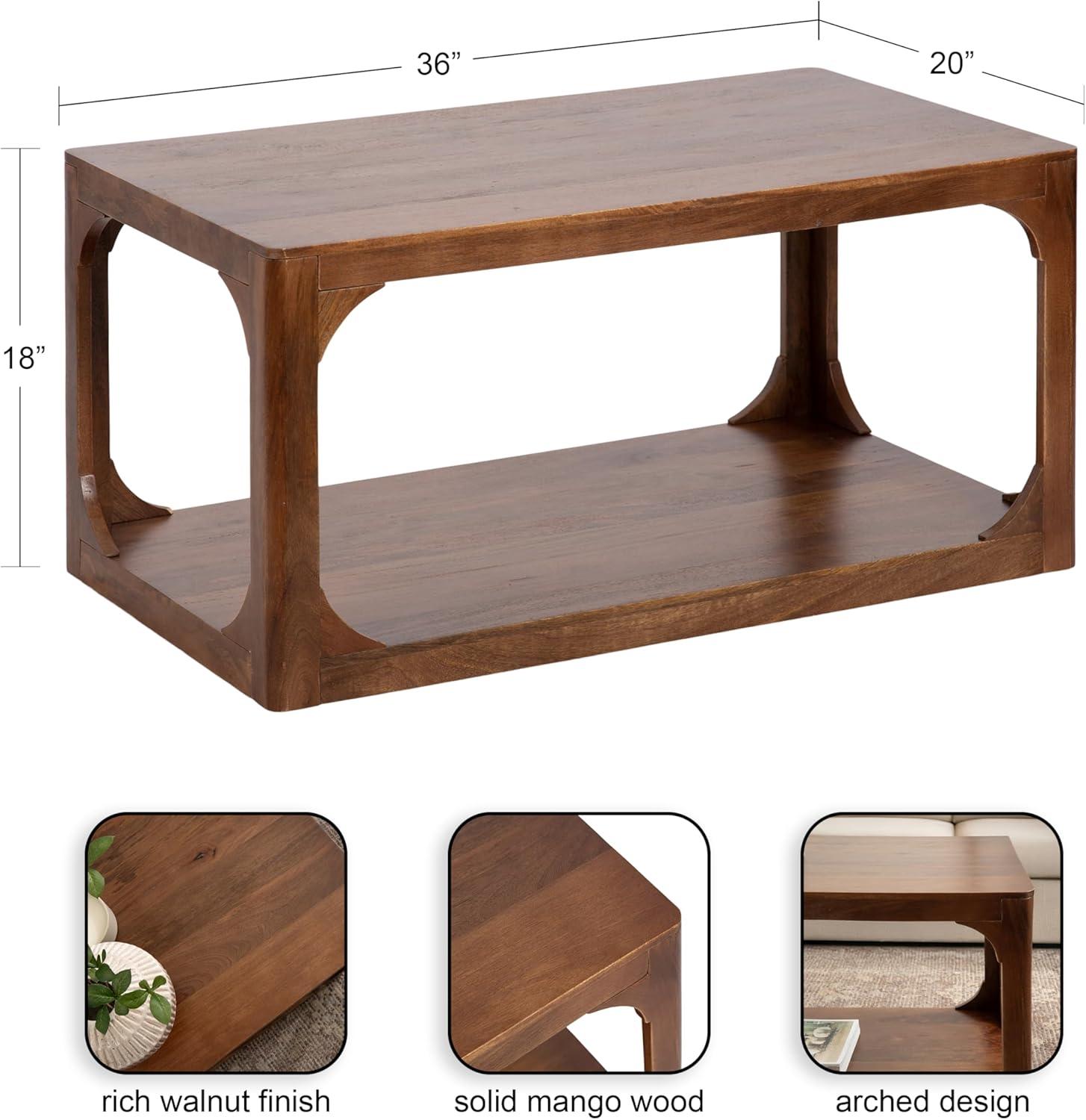 imageKate and Laurel Dahl Transitional Rectangular Coffee Table 36 x 20 x 18 Natural Wood Modern Rectangle Living Room Table with Solid Mango Wood Construction and Bonus Underlying StorageWalnut Brown