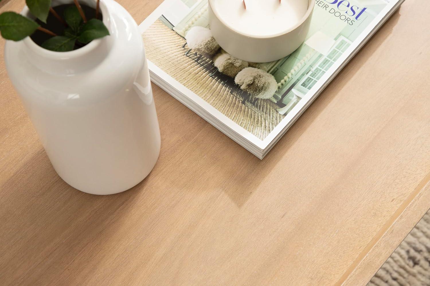 imageKate and Laurel Eastmont Rectangle Wood Coffee Table 46 x 22 x 17 Light Natural Large MidCentury Wooden Living Room Table with Stylish Tapered Legs and Adjustable FeetNatural