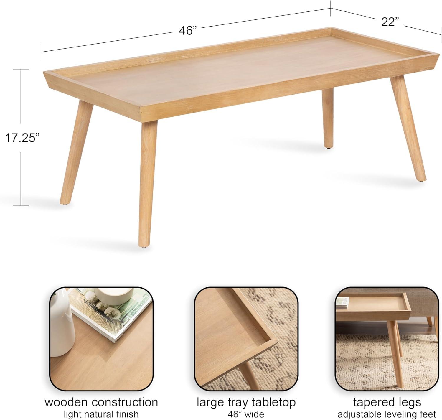 imageKate and Laurel Eastmont Rectangle Wood Coffee Table 46 x 22 x 17 Light Natural Large MidCentury Wooden Living Room Table with Stylish Tapered Legs and Adjustable FeetNatural