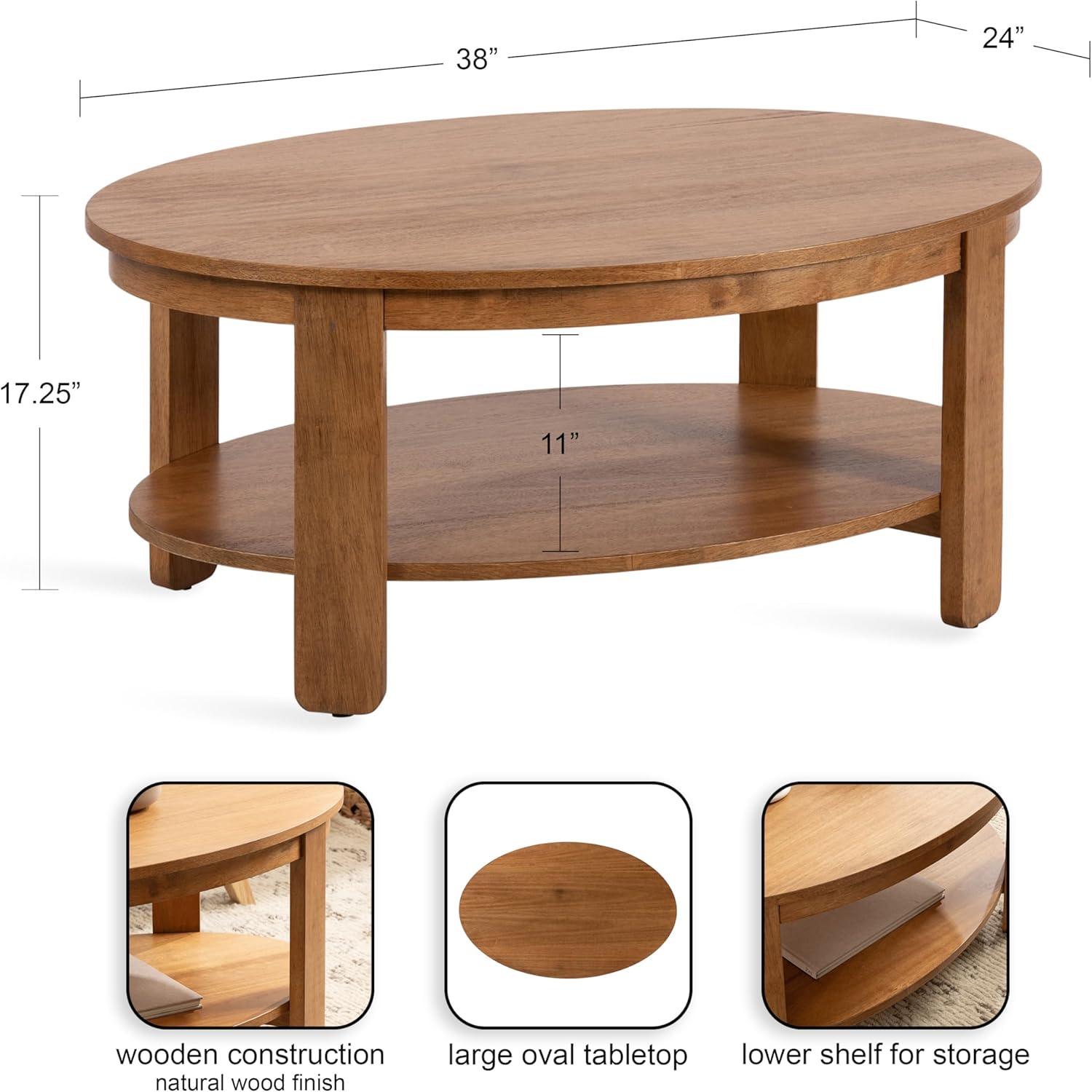 imageKate and Laurel Foxford Modern Tiered Oval Coffee Table 38 x 24 x 18 Natural Brown Transitional TwoTier Living Room Table with Storage and Resilient Wood ConstructionNatural