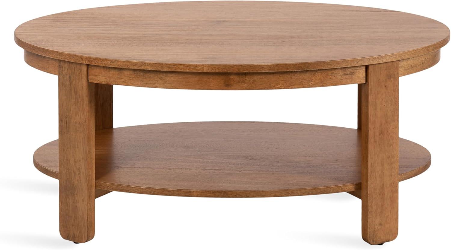 imageKate and Laurel Foxford Modern Tiered Oval Coffee Table 38 x 24 x 18 Natural Brown Transitional TwoTier Living Room Table with Storage and Resilient Wood ConstructionNatural
