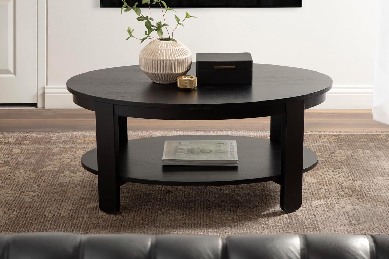 imageKate and Laurel Foxford Modern Tiered Oval Coffee Table 38 x 24 x 18 Natural Brown Transitional TwoTier Living Room Table with Storage and Resilient Wood ConstructionBlack