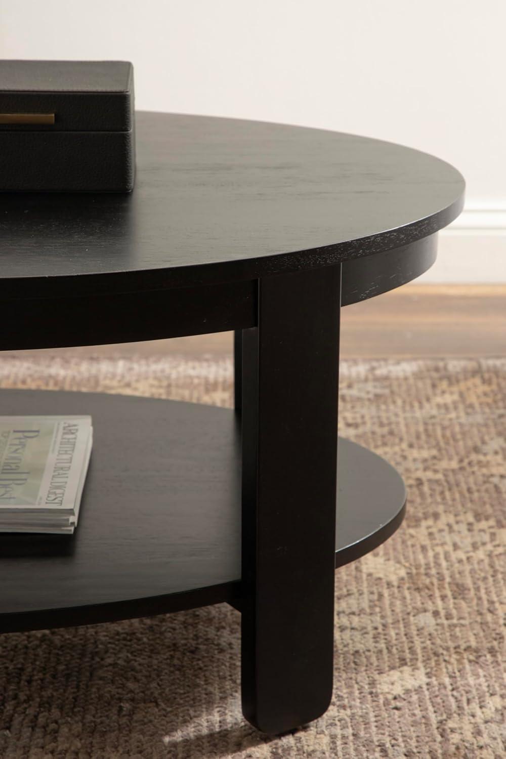 imageKate and Laurel Foxford Modern Tiered Oval Coffee Table 38 x 24 x 18 Natural Brown Transitional TwoTier Living Room Table with Storage and Resilient Wood ConstructionBlack