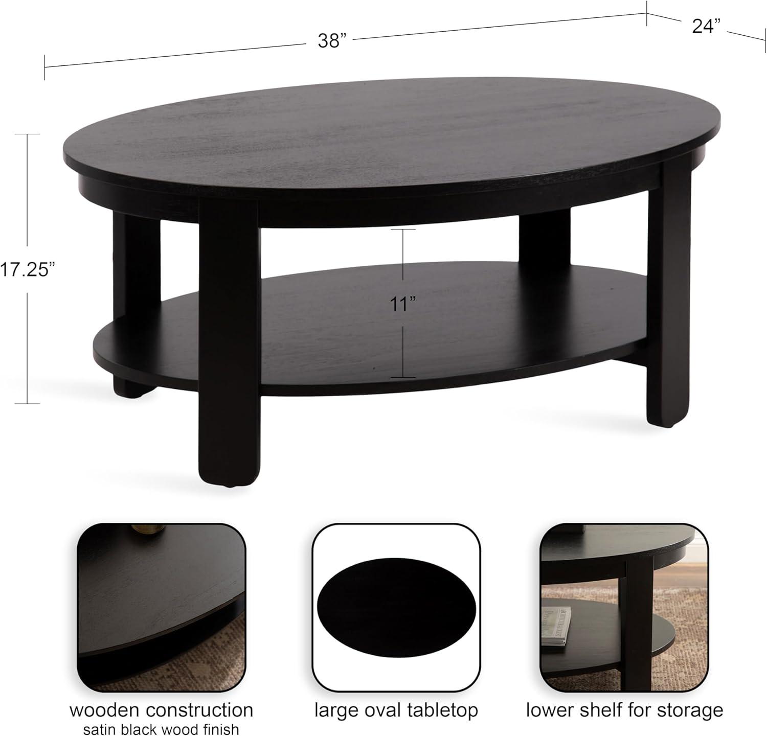 imageKate and Laurel Foxford Modern Tiered Oval Coffee Table 38 x 24 x 18 Natural Brown Transitional TwoTier Living Room Table with Storage and Resilient Wood ConstructionBlack