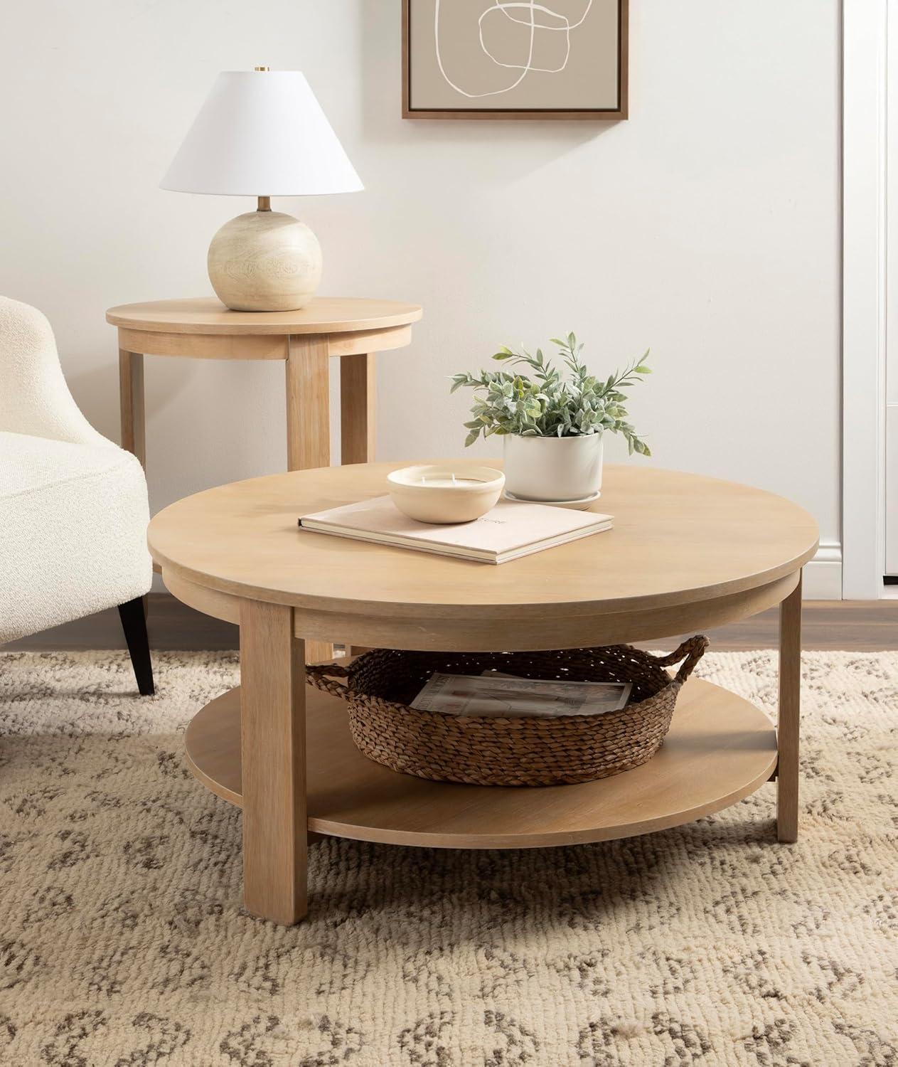 imageKate and Laurel Foxford Tiered Round Coffee Table 34 x 34 x 17 Light Natural Transitional TwoTier Circle Living Room Table with Storage and Resilient Wood Construction