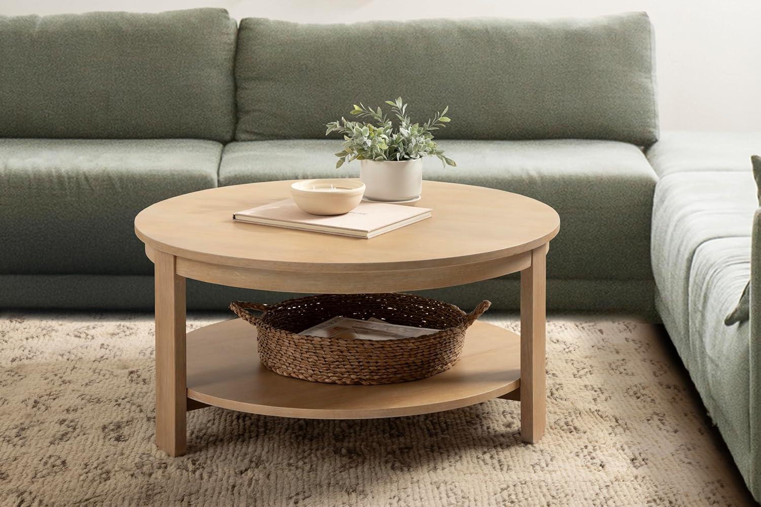 imageKate and Laurel Foxford Tiered Round Coffee Table 34 x 34 x 17 Light Natural Transitional TwoTier Circle Living Room Table with Storage and Resilient Wood Construction