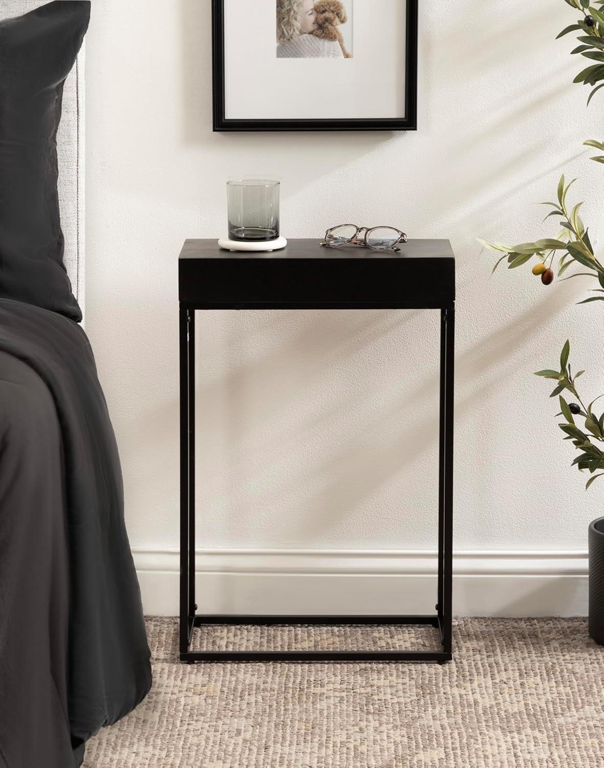 imageKate and Laurel Karlsen Modern Wood and Metal Burlwood Narrow Side Table 16 x 24 x 8 Burlwood and Gold Slim End Table for Use as Skinny Bedroom Nightstand or Entryway Table OptionBlack