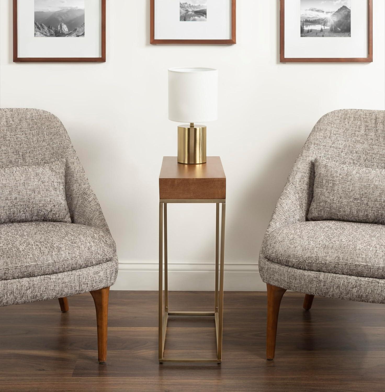 imageKate and Laurel Karlsen Modern Wood and Metal Burlwood Narrow Side Table 16 x 24 x 8 Burlwood and Gold Slim End Table for Use as Skinny Bedroom Nightstand or Entryway Table OptionWalnut BrownGold