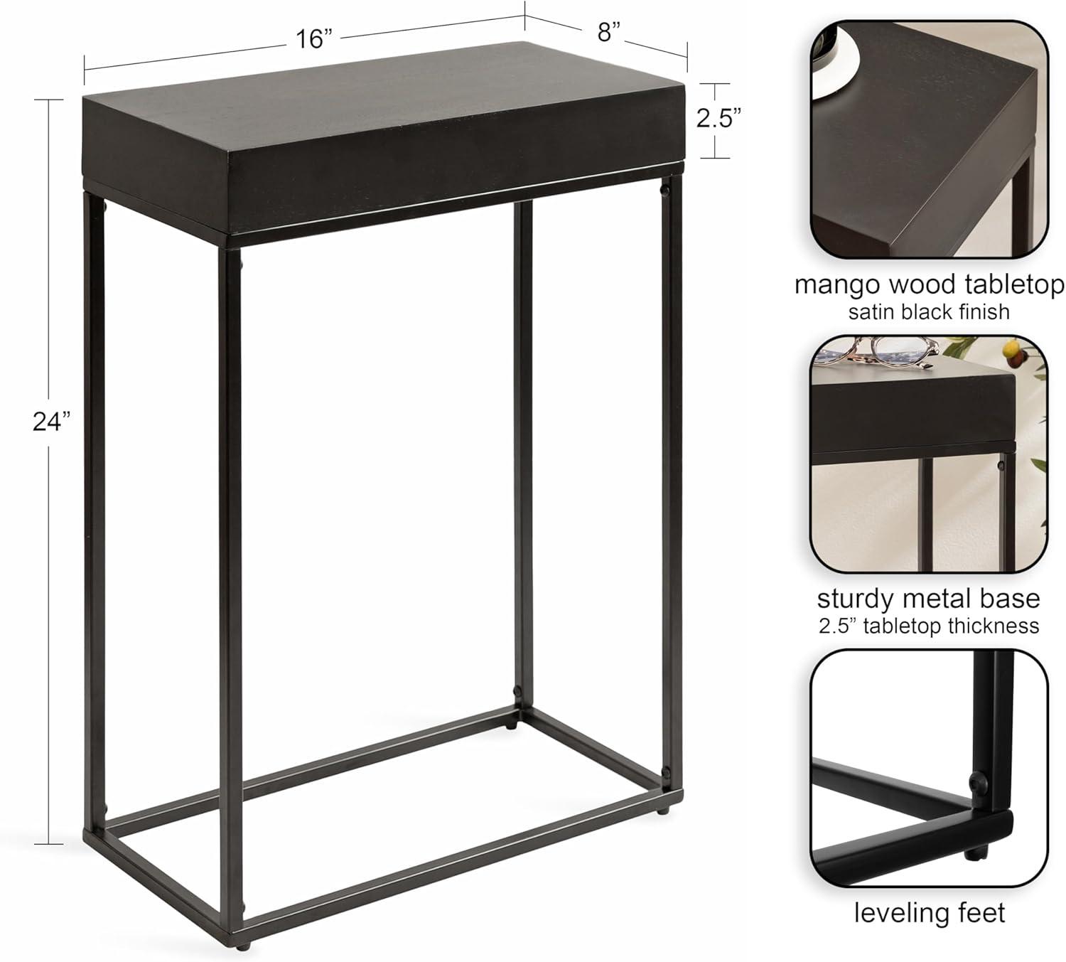 imageKate and Laurel Karlsen Modern Wood and Metal Burlwood Narrow Side Table 16 x 24 x 8 Burlwood and Gold Slim End Table for Use as Skinny Bedroom Nightstand or Entryway Table OptionBlack