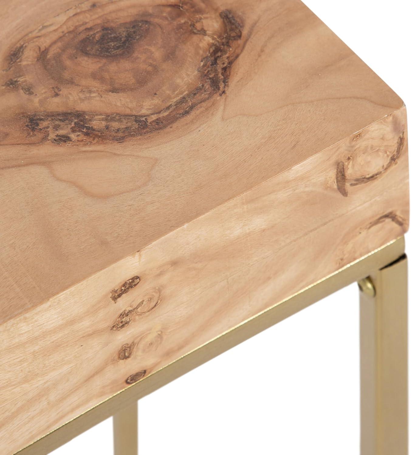 imageKate and Laurel Karlsen Modern Wood and Metal Burlwood Narrow Side Table 16 x 24 x 8 Burlwood and Gold Slim End Table for Use as Skinny Bedroom Nightstand or Entryway Table OptionNaturalGold