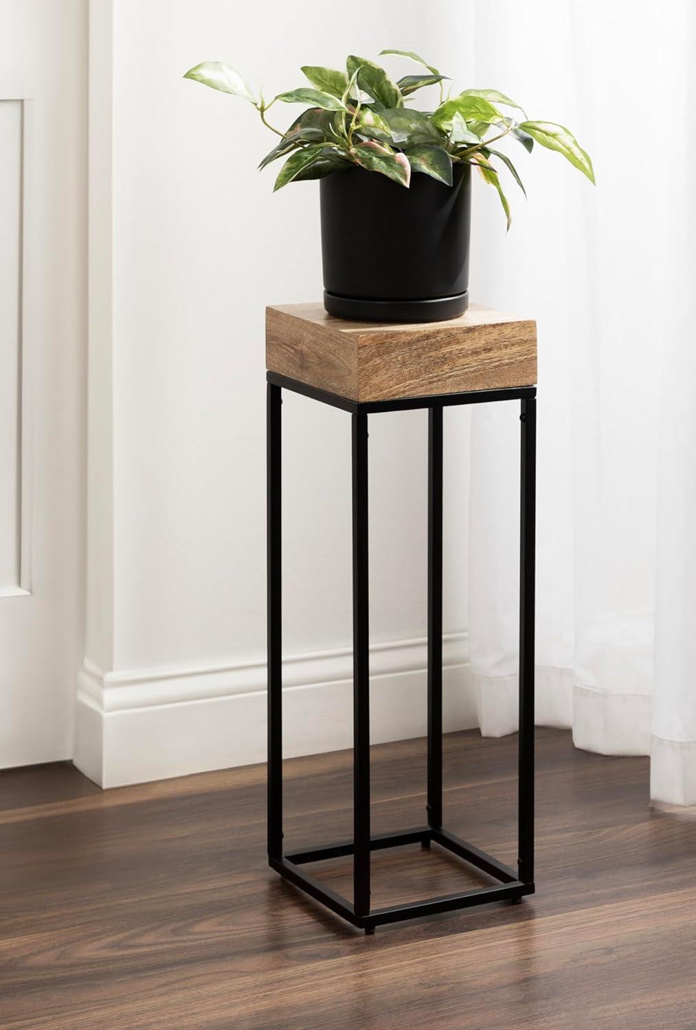 imageKate and Laurel Karlsen Modern Wood and Metal Burlwood Narrow Side Table 16 x 24 x 8 Burlwood and Gold Slim End Table for Use as Skinny Bedroom Nightstand or Entryway Table OptionNaturalBlack