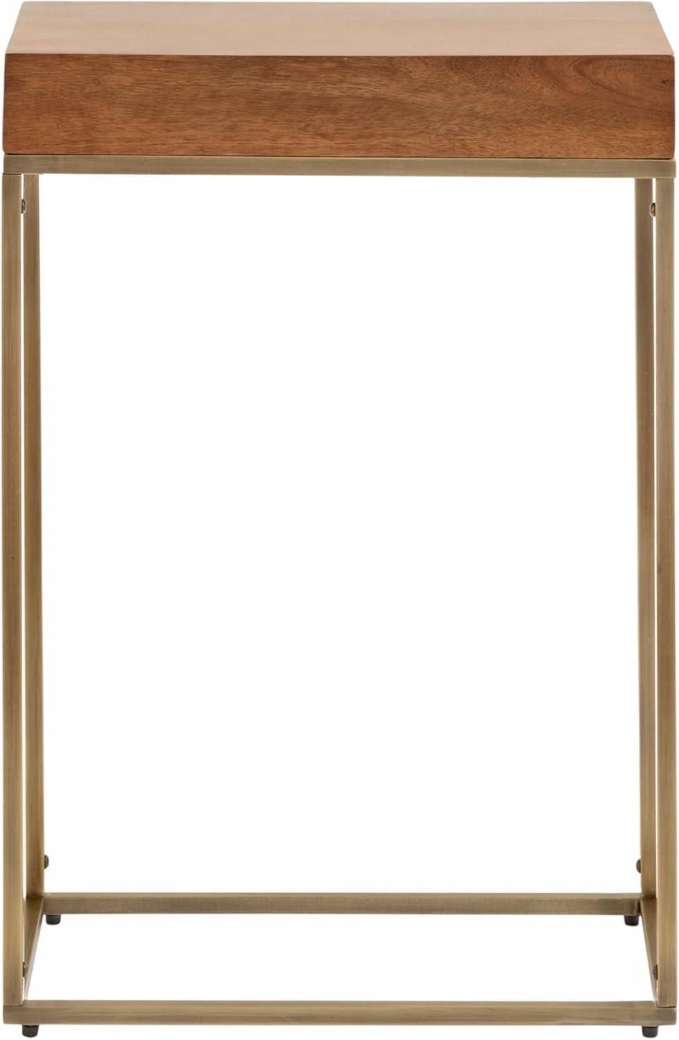imageKate and Laurel Karlsen Modern Wood and Metal Burlwood Narrow Side Table 16 x 24 x 8 Burlwood and Gold Slim End Table for Use as Skinny Bedroom Nightstand or Entryway Table OptionWalnut BrownGold