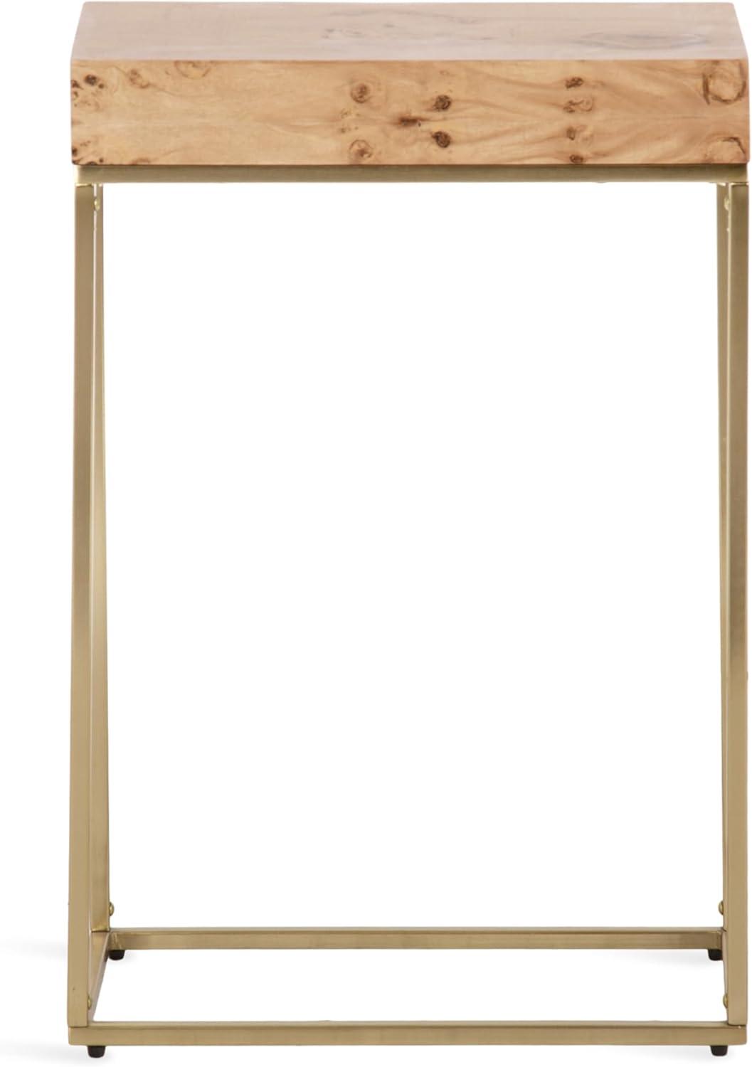imageKate and Laurel Karlsen Modern Wood and Metal Burlwood Narrow Side Table 16 x 24 x 8 Burlwood and Gold Slim End Table for Use as Skinny Bedroom Nightstand or Entryway Table OptionNaturalGold