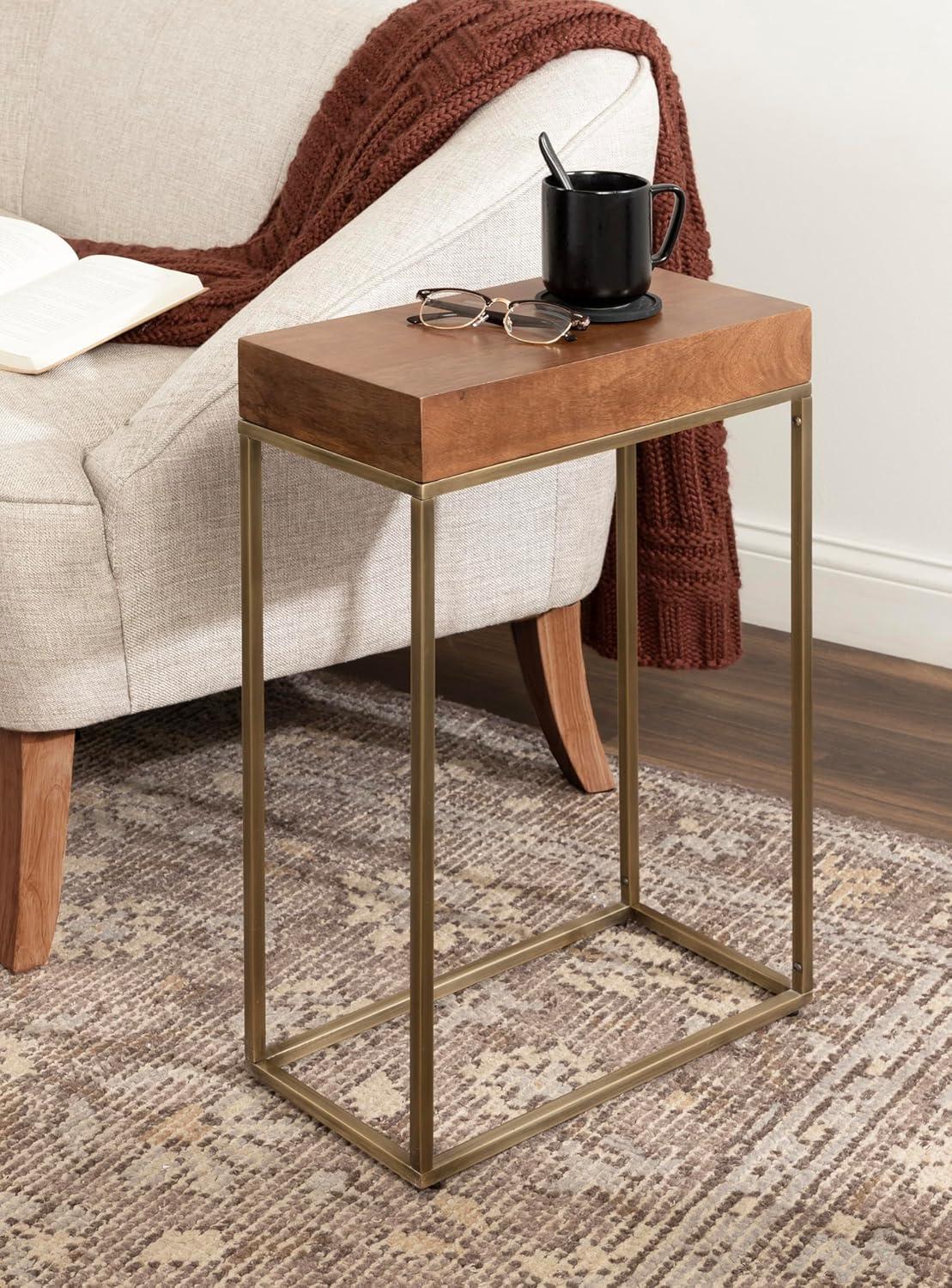 imageKate and Laurel Karlsen Modern Wood and Metal Burlwood Narrow Side Table 16 x 24 x 8 Burlwood and Gold Slim End Table for Use as Skinny Bedroom Nightstand or Entryway Table OptionWalnut BrownGold