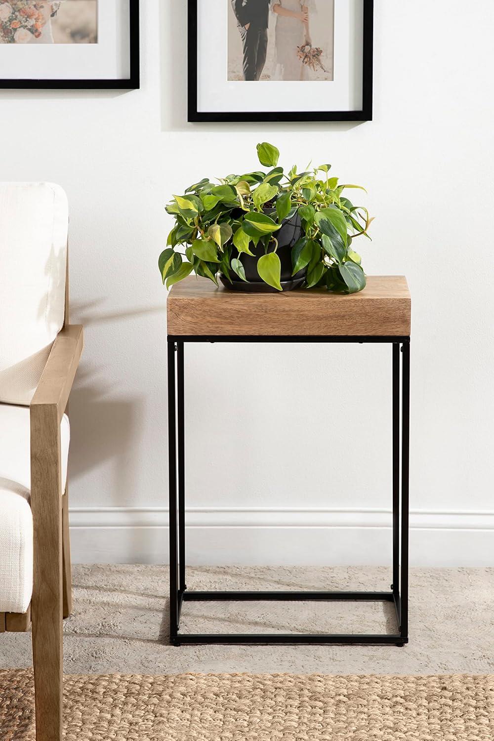 imageKate and Laurel Karlsen Modern Wood and Metal Burlwood Narrow Side Table 16 x 24 x 8 Burlwood and Gold Slim End Table for Use as Skinny Bedroom Nightstand or Entryway Table OptionNaturalBlack