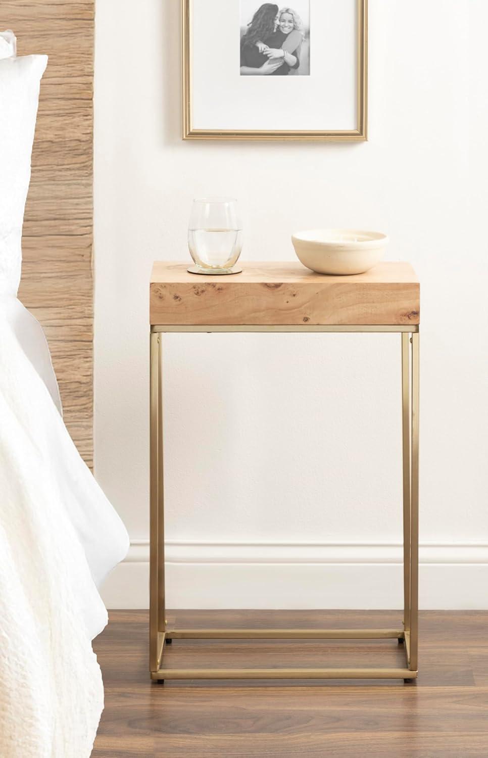 imageKate and Laurel Karlsen Modern Wood and Metal Burlwood Narrow Side Table 16 x 24 x 8 Burlwood and Gold Slim End Table for Use as Skinny Bedroom Nightstand or Entryway Table OptionNaturalGold