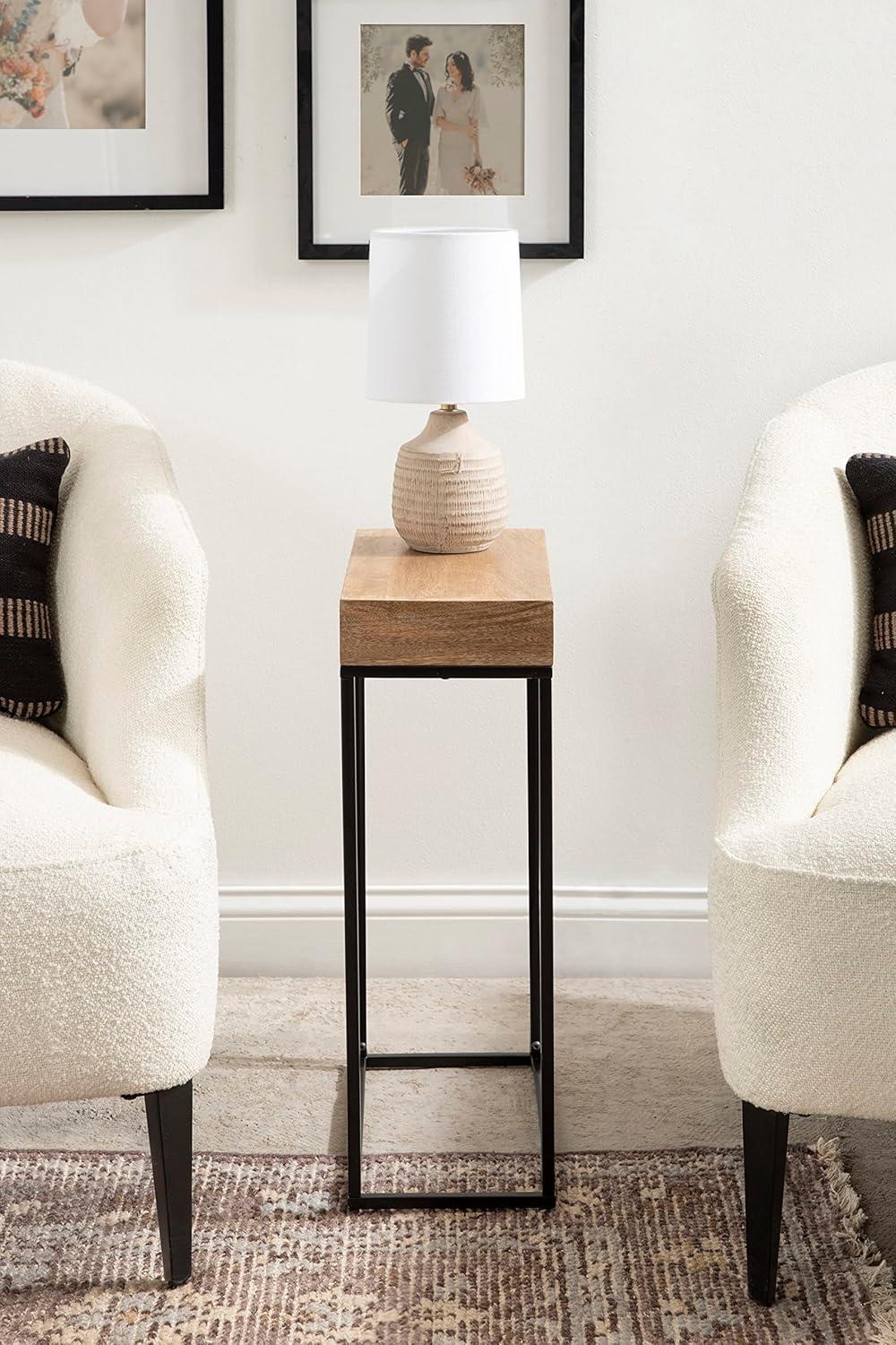 imageKate and Laurel Karlsen Modern Wood and Metal Burlwood Narrow Side Table 16 x 24 x 8 Burlwood and Gold Slim End Table for Use as Skinny Bedroom Nightstand or Entryway Table OptionNaturalBlack