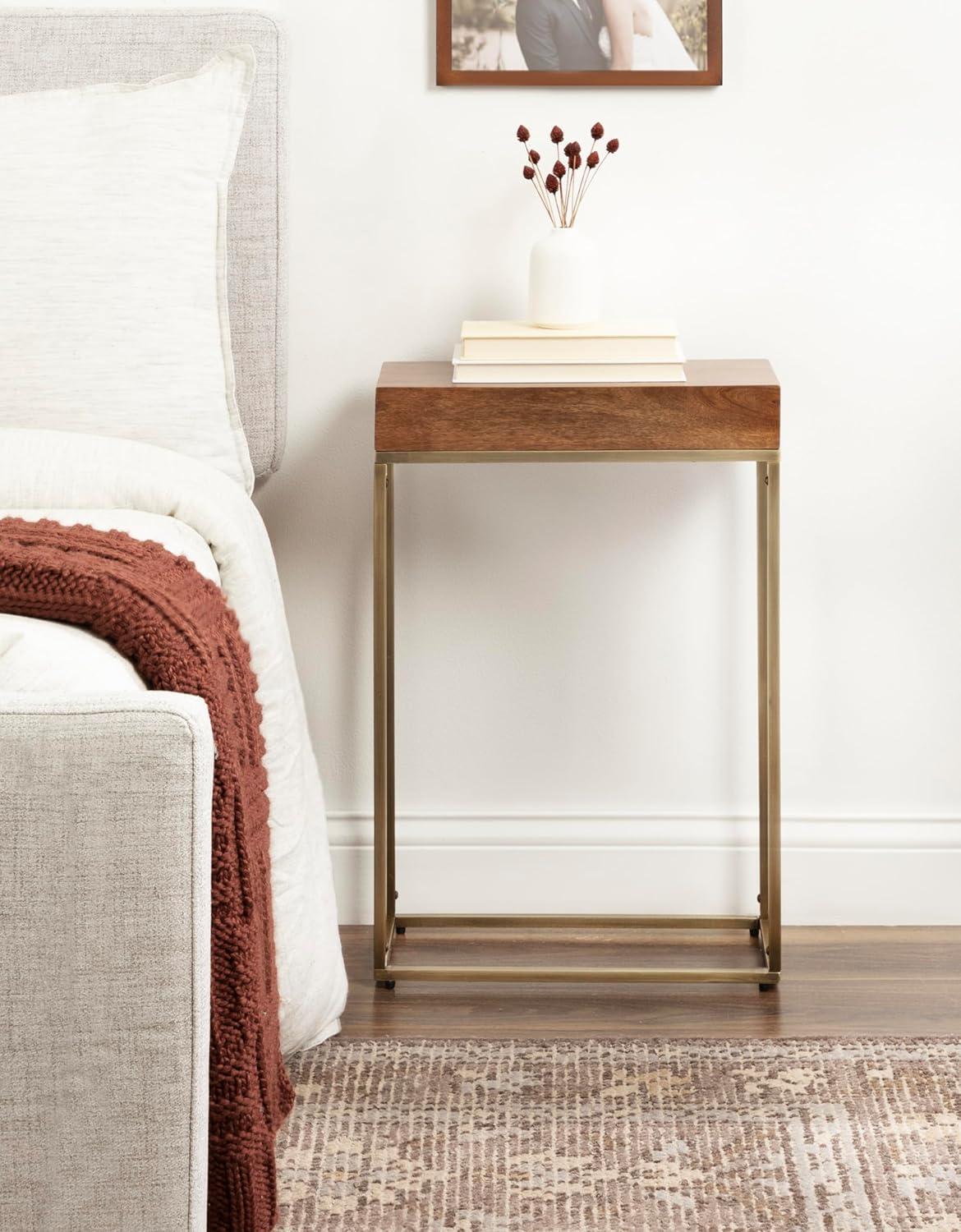 imageKate and Laurel Karlsen Modern Wood and Metal Burlwood Narrow Side Table 16 x 24 x 8 Burlwood and Gold Slim End Table for Use as Skinny Bedroom Nightstand or Entryway Table OptionWalnut BrownGold