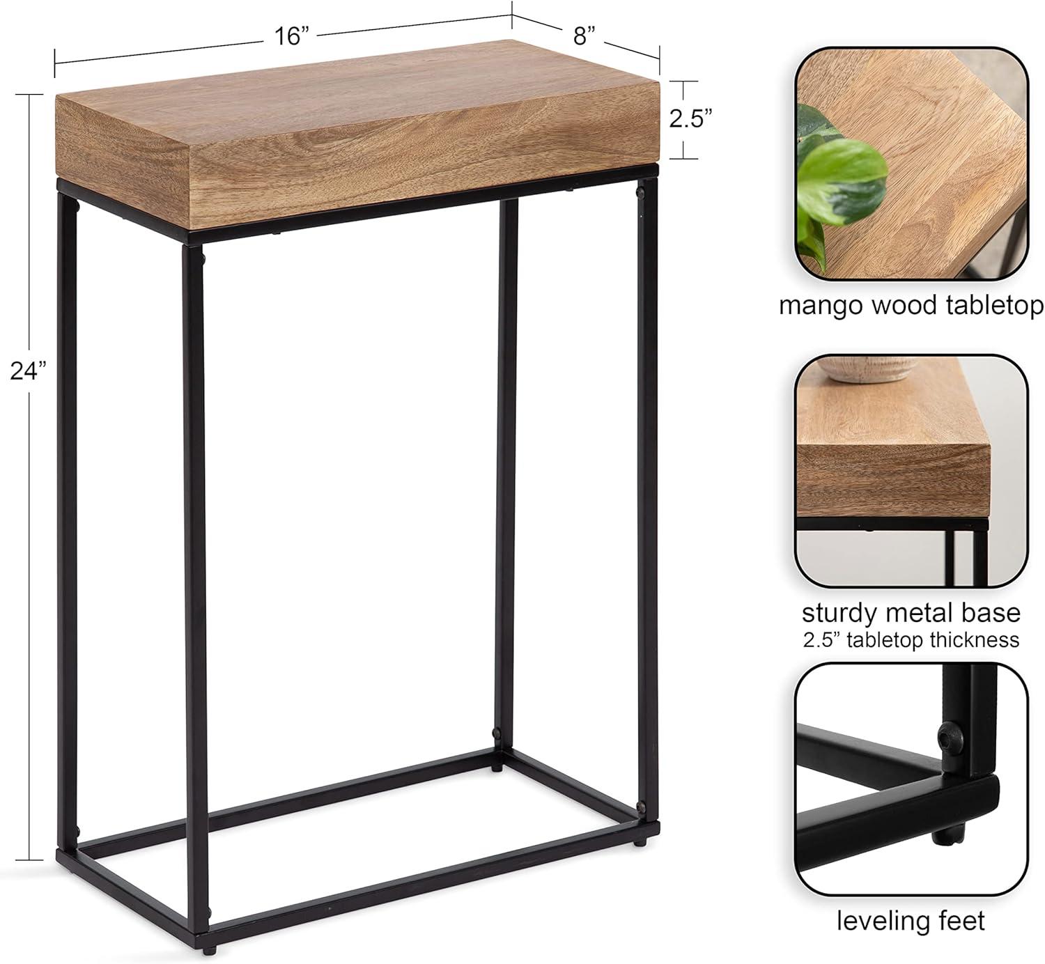 imageKate and Laurel Karlsen Modern Wood and Metal Burlwood Narrow Side Table 16 x 24 x 8 Burlwood and Gold Slim End Table for Use as Skinny Bedroom Nightstand or Entryway Table OptionNaturalBlack