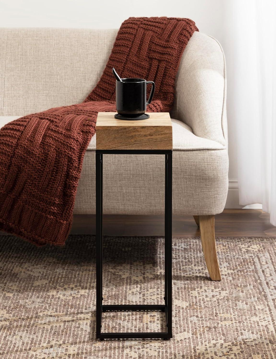 imageKate and Laurel Karlsen Modern Wood and Metal Burlwood Narrow Side Table 16 x 24 x 8 Burlwood and Gold Slim End Table for Use as Skinny Bedroom Nightstand or Entryway Table OptionNaturalBlack