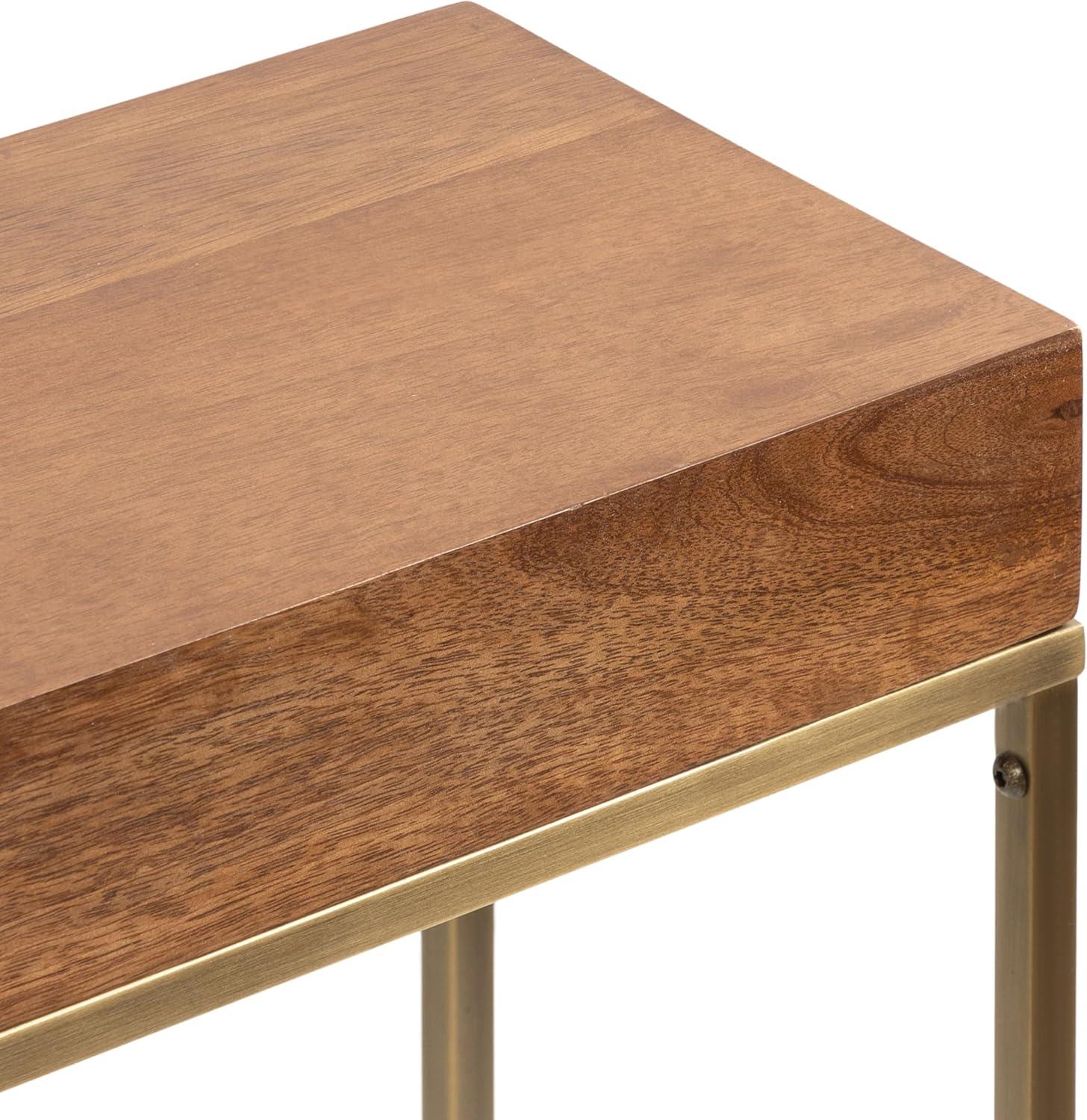 imageKate and Laurel Karlsen Modern Wood and Metal Burlwood Narrow Side Table 16 x 24 x 8 Burlwood and Gold Slim End Table for Use as Skinny Bedroom Nightstand or Entryway Table OptionWalnut BrownGold