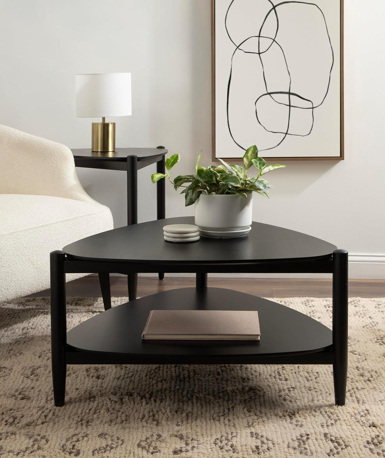 imageKate and Laurel Knowlton Modern Tiered Triangle Coffee Table 31 x 32 x 17 Black Transitional TwoTier Triangular Living Room Table with Storage and Geometric Design