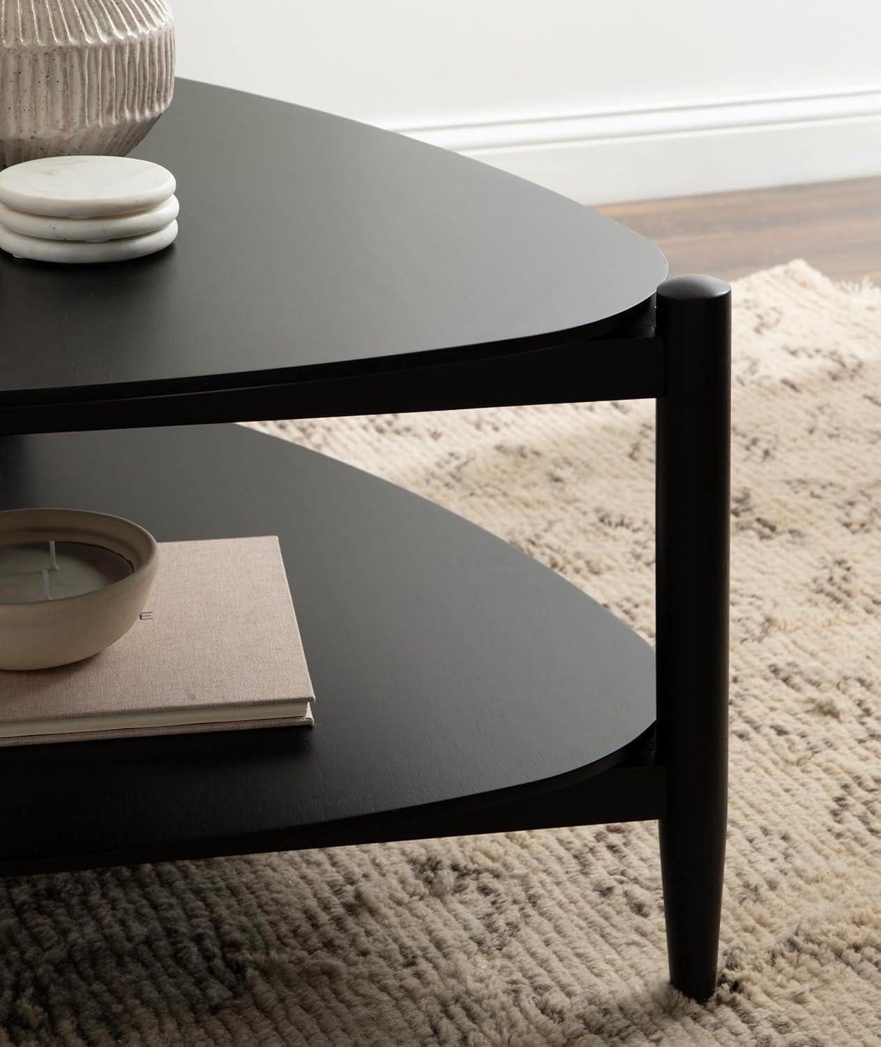 imageKate and Laurel Knowlton Modern Tiered Triangle Coffee Table 31 x 32 x 17 Black Transitional TwoTier Triangular Living Room Table with Storage and Geometric Design