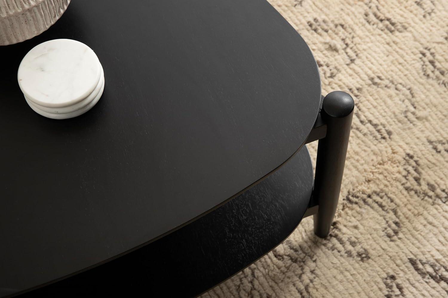 imageKate and Laurel Knowlton Modern Tiered Triangle Coffee Table 31 x 32 x 17 Black Transitional TwoTier Triangular Living Room Table with Storage and Geometric Design