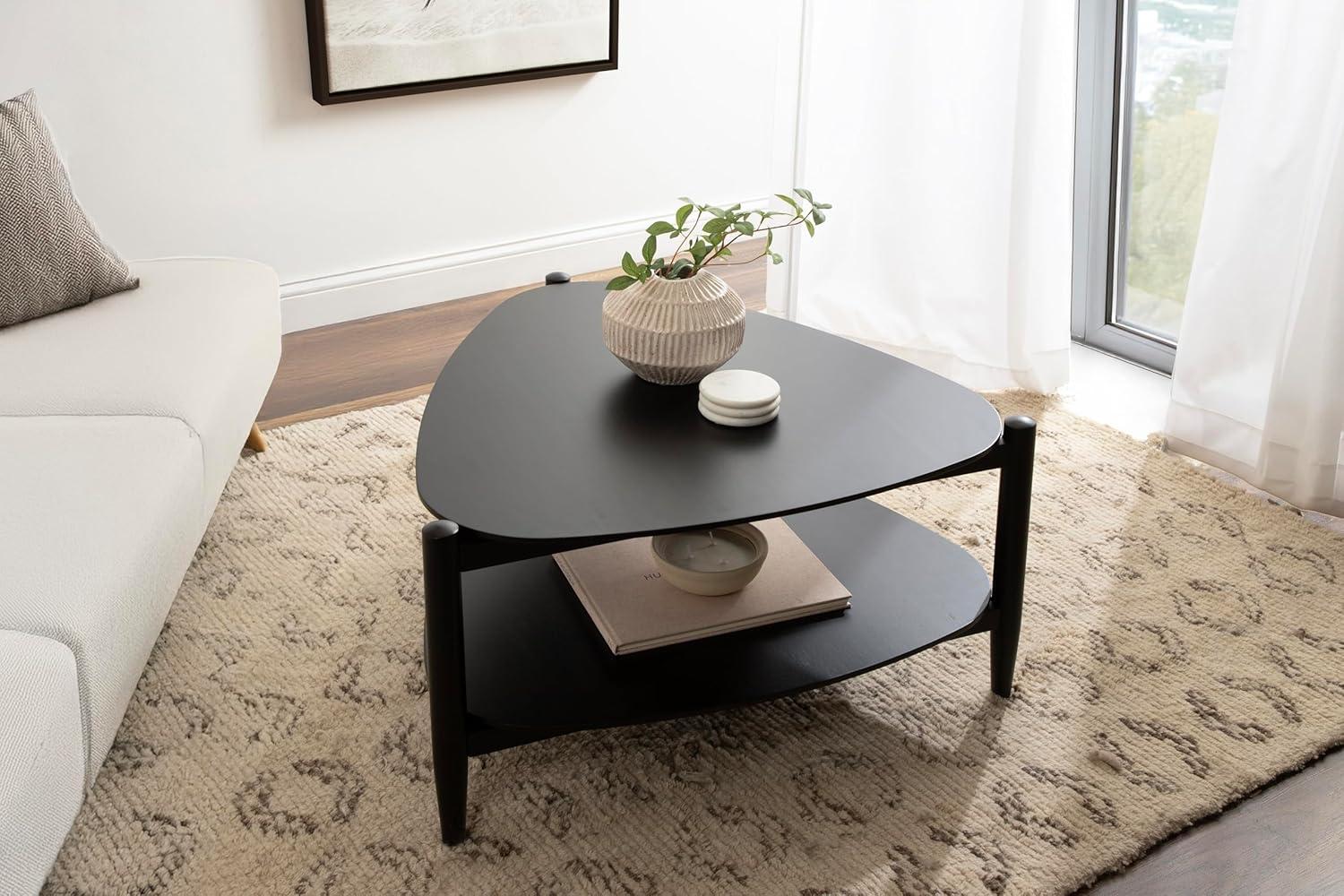 imageKate and Laurel Knowlton Modern Tiered Triangle Coffee Table 31 x 32 x 17 Black Transitional TwoTier Triangular Living Room Table with Storage and Geometric Design