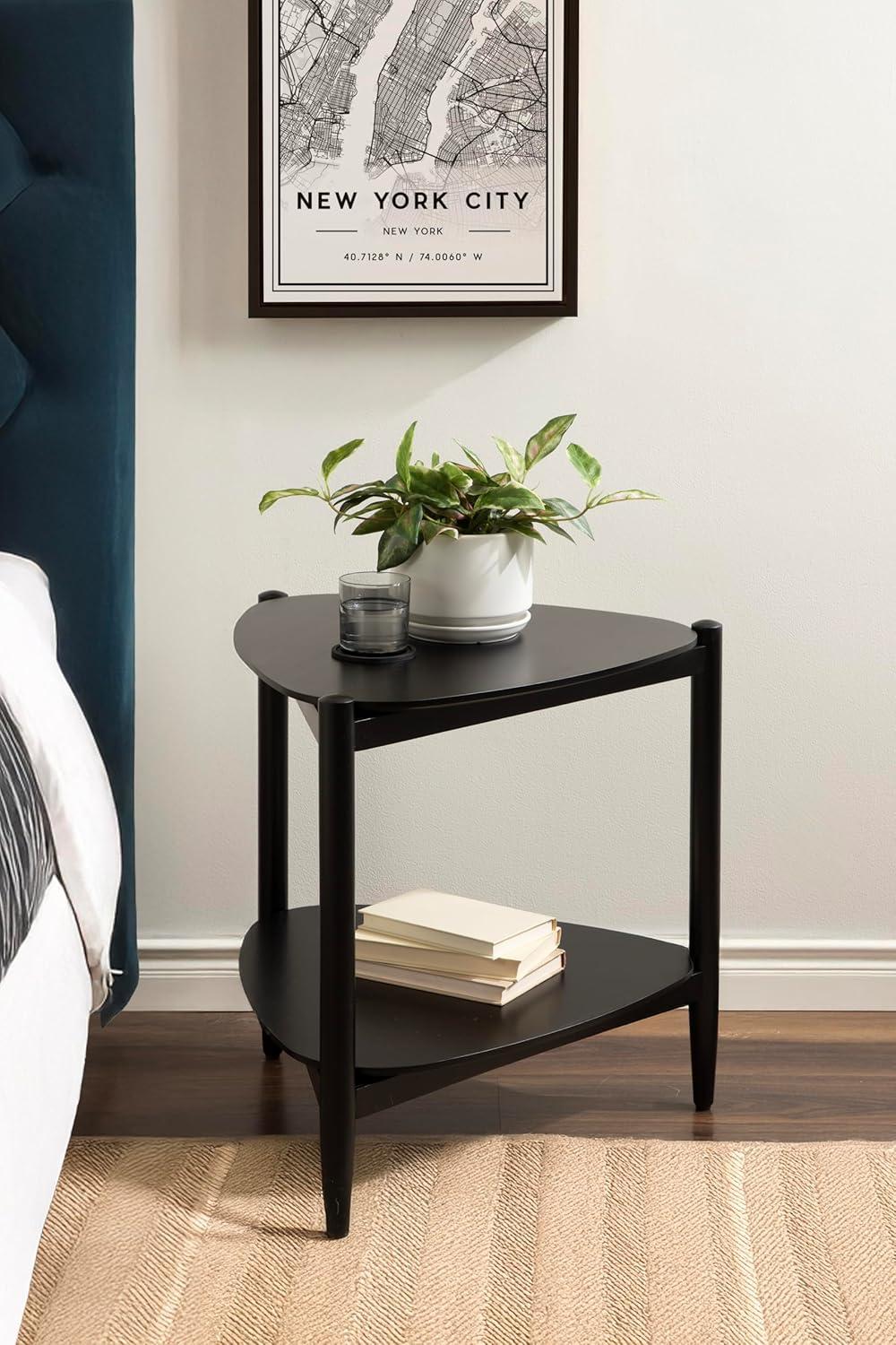 imageKate and Laurel Knowlton Modern Tiered Triangle Side Table 24 x 24 x 24 Black Transitional TwoTier Triangular Living Room End Table with Storage for Use as Indoor Plant Stand