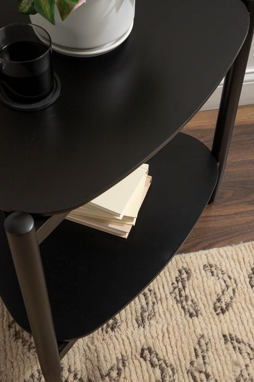 imageKate and Laurel Knowlton Modern Tiered Triangle Side Table 24 x 24 x 24 Black Transitional TwoTier Triangular Living Room End Table with Storage for Use as Indoor Plant Stand