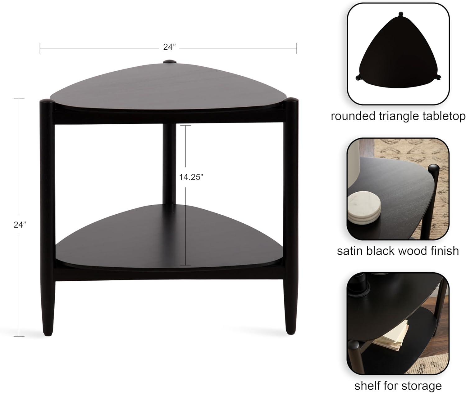 imageKate and Laurel Knowlton Modern Tiered Triangle Side Table 24 x 24 x 24 Black Transitional TwoTier Triangular Living Room End Table with Storage for Use as Indoor Plant Stand