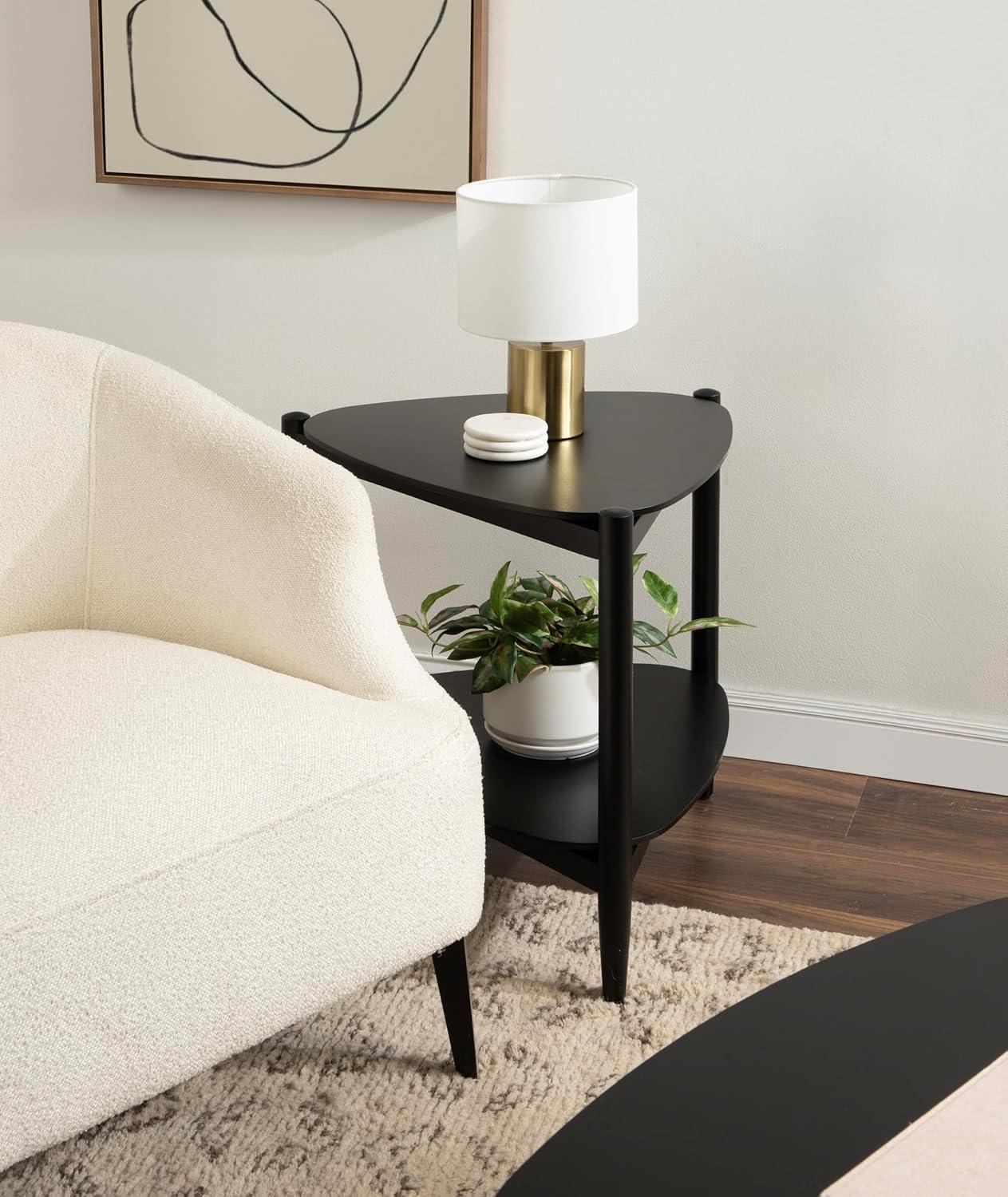 imageKate and Laurel Knowlton Modern Tiered Triangle Side Table 24 x 24 x 24 Black Transitional TwoTier Triangular Living Room End Table with Storage for Use as Indoor Plant Stand