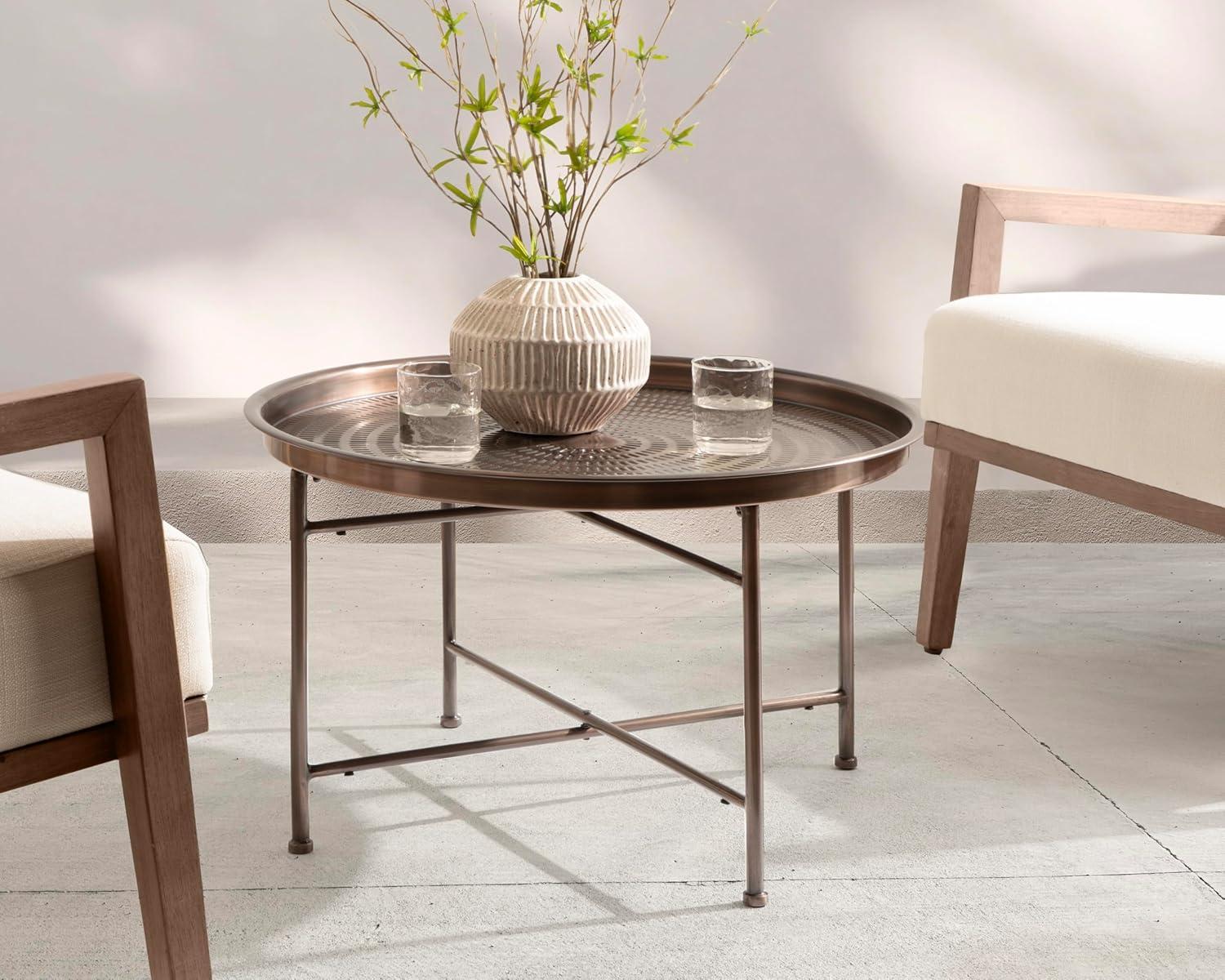 imageKate and Laurel Mahdavi Modern Round Outdoor Coffee Table 25 x 25 x 16 Bronze Transitional Patio Coffee Table with Textured Top for Outdoor Furniture Decor