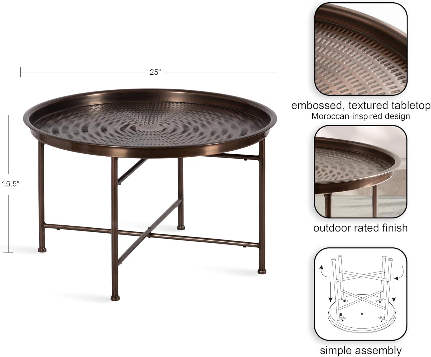 imageKate and Laurel Mahdavi Modern Round Outdoor Coffee Table 25 x 25 x 16 Bronze Transitional Patio Coffee Table with Textured Top for Outdoor Furniture Decor